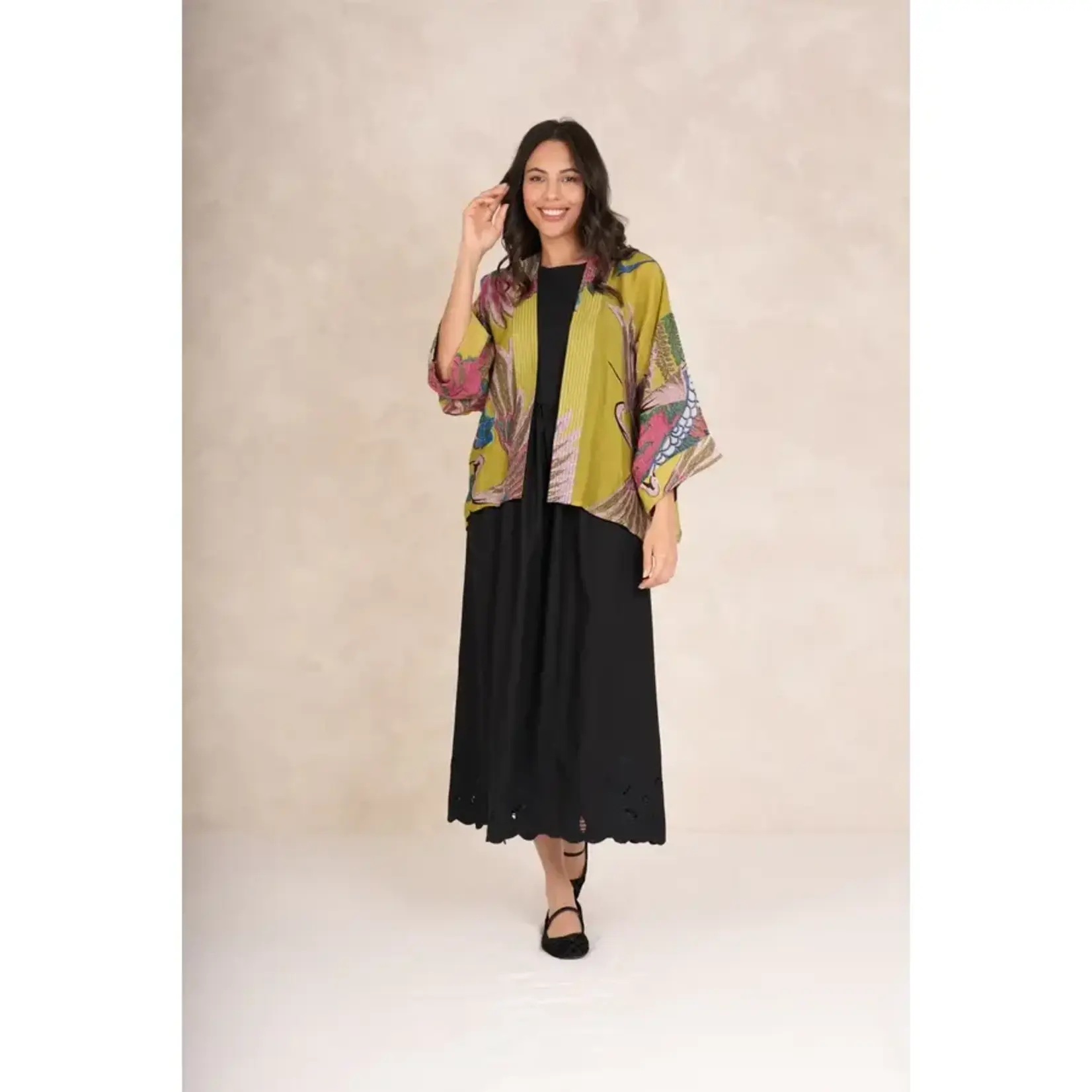 ONE HUNDRED STARS Crane Olive Kimono