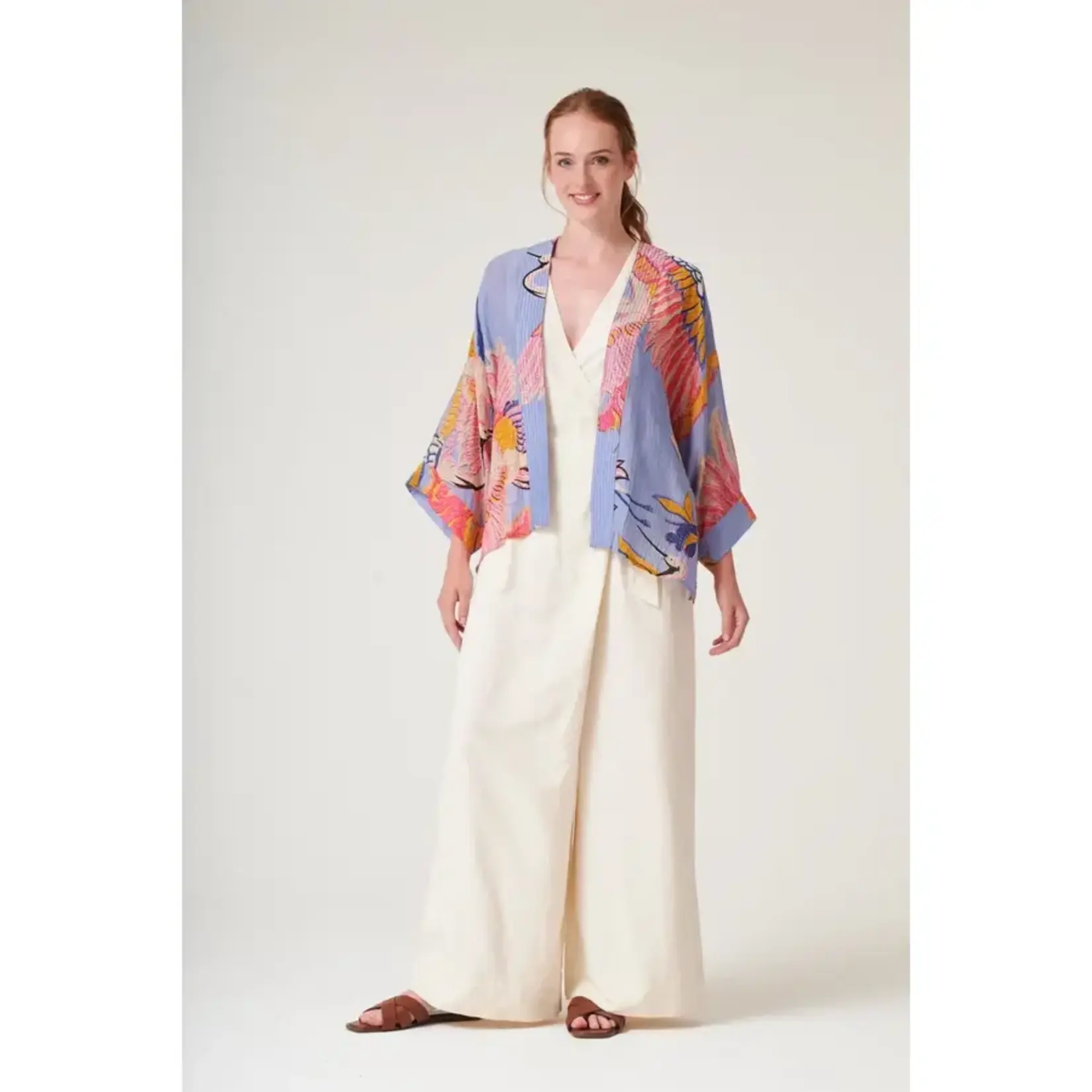 ONE HUNDRED STARS Crane Periwinkle Kimono