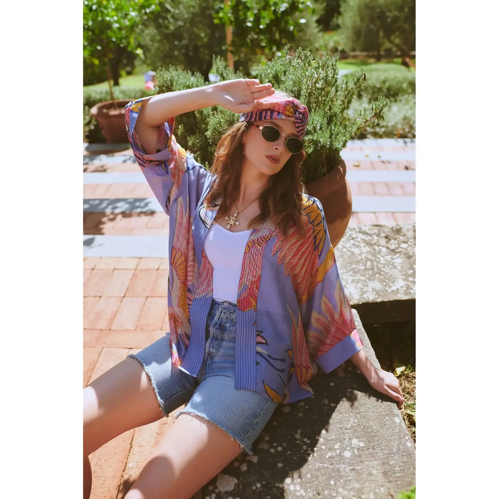 ONE HUNDRED STARS Crane Periwinkle Kimono