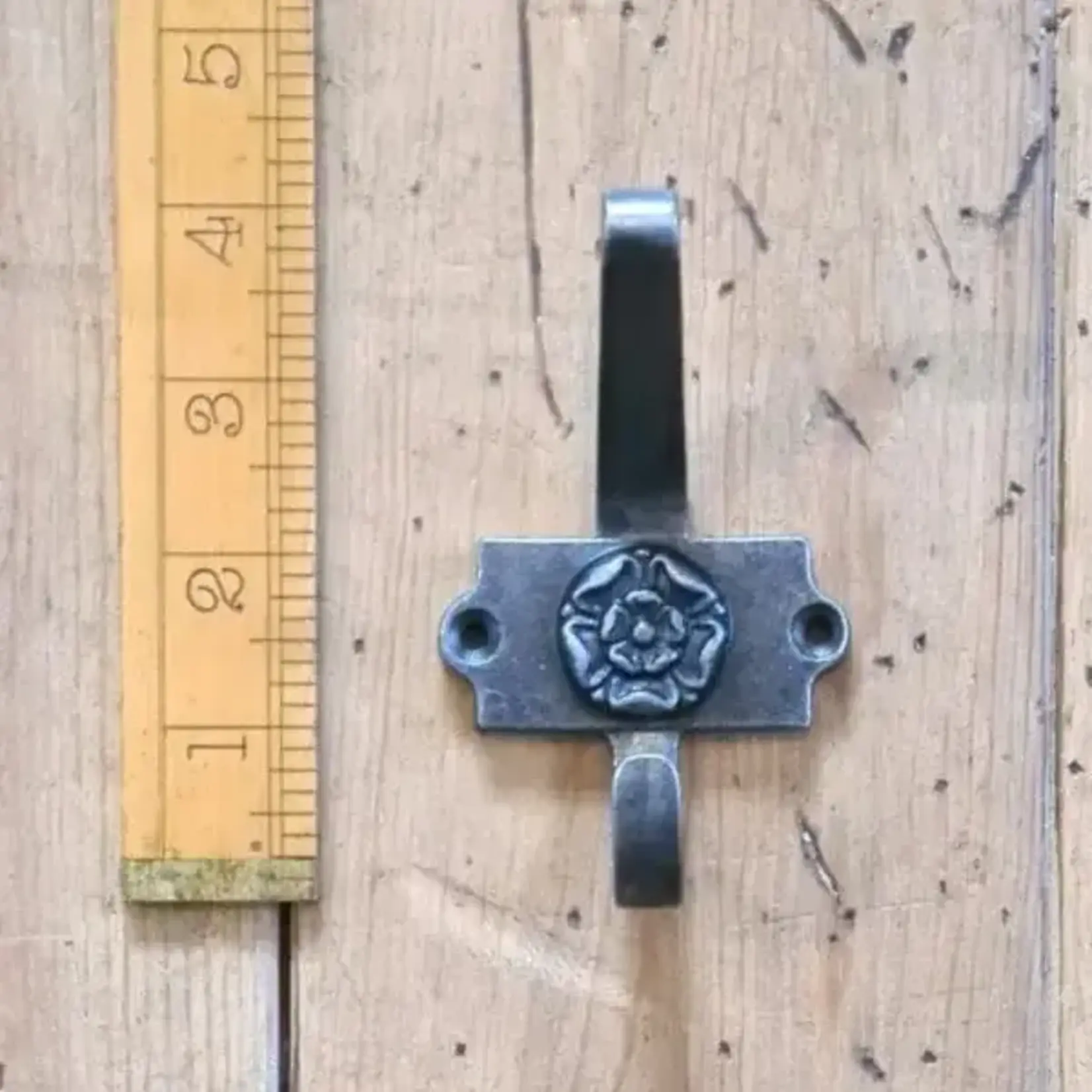 IRON RANGE Coat Hook Double 2 Part YORKSHIRE ROSE Cast Antique Iron 125mm