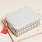 Lisa Angel Blue Striped Linen Rectangular Travel Jewellery Case