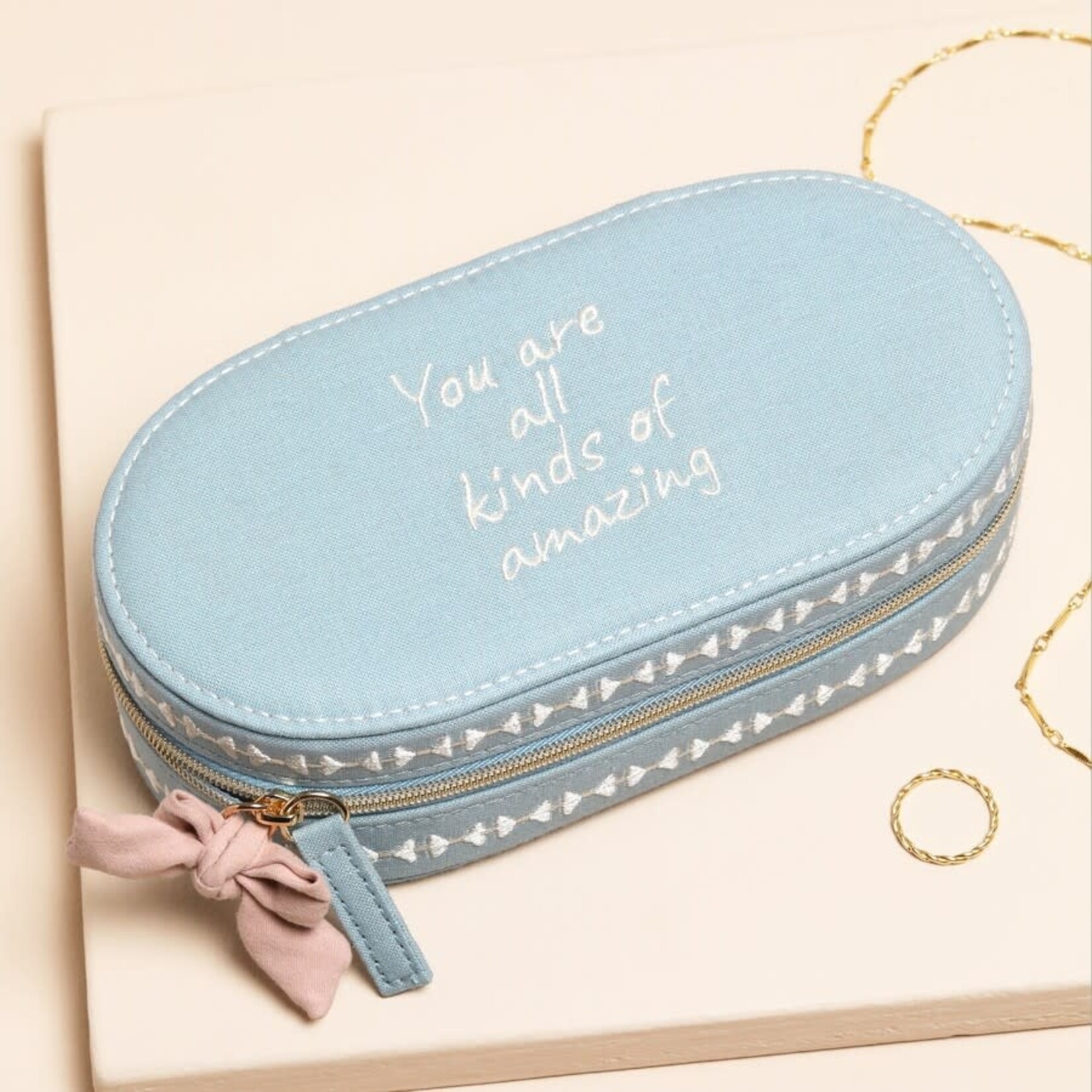 Lisa Angel Blue Linen All Kinds of Amazing Oval Jewellery Case
