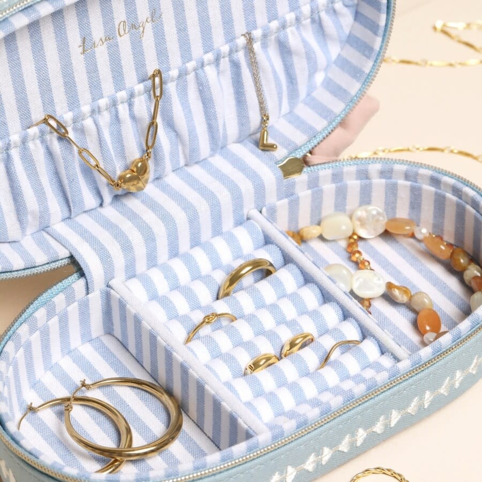 Lisa Angel Blue Linen All Kinds of Amazing Oval Jewellery Case