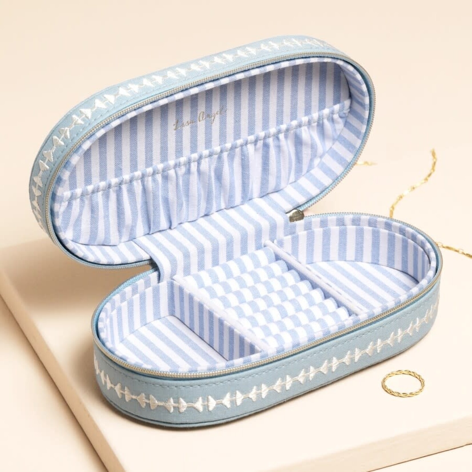 Lisa Angel Blue Linen All Kinds of Amazing Oval Jewellery Case