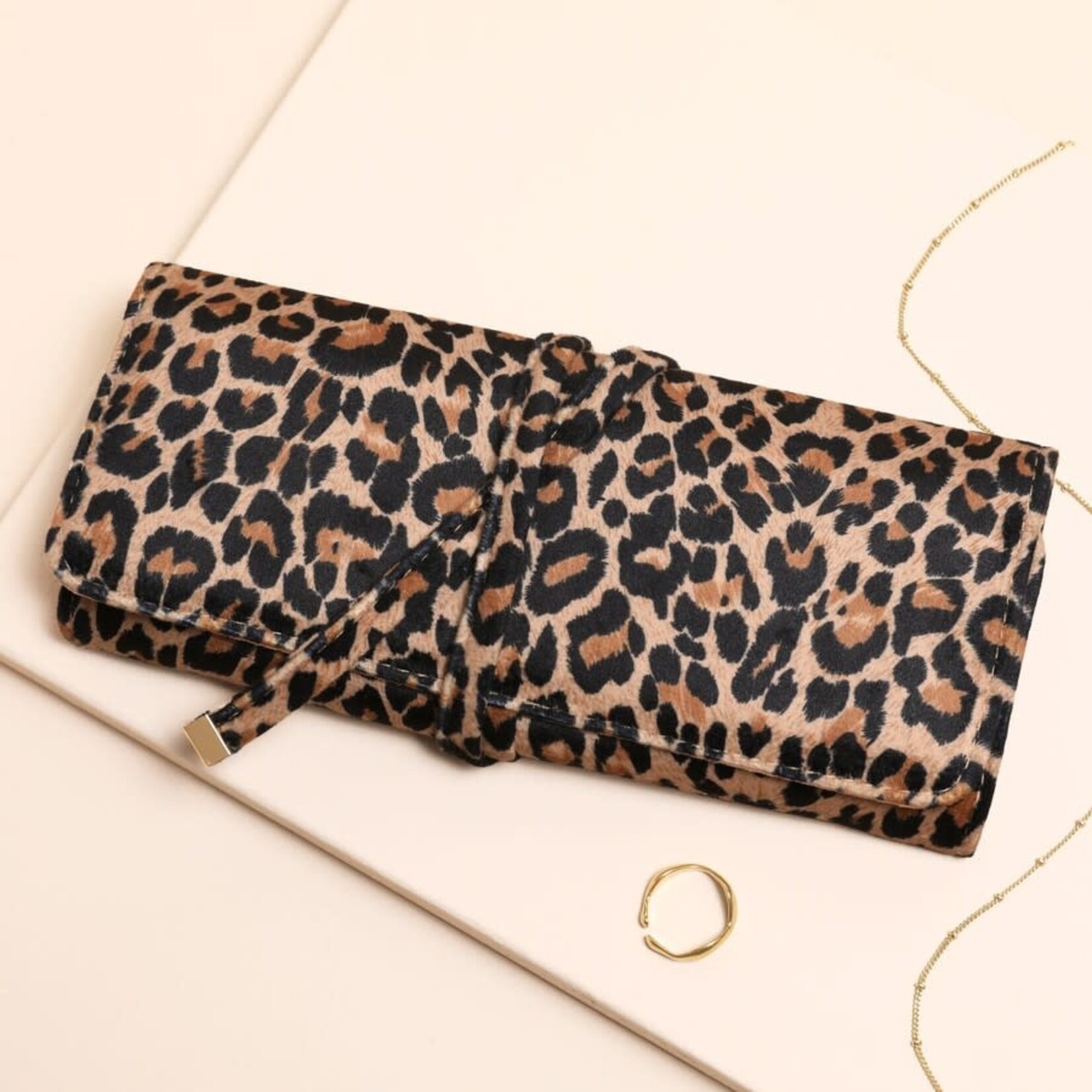 Lisa Angel Leopard Print Velvet Jewellery Roll