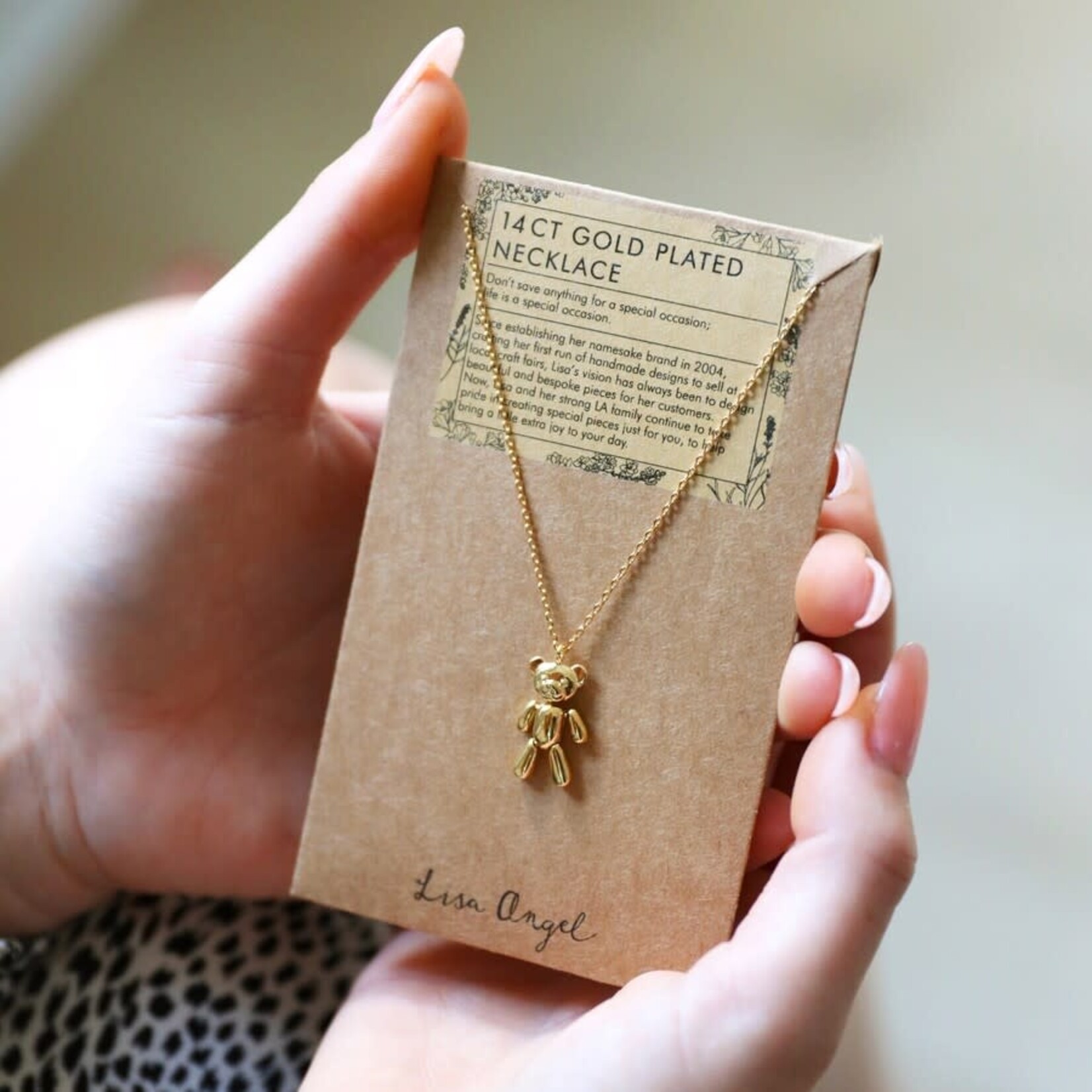 Lisa Angel Dancing Teddy Bear Pendant Necklace in Gold