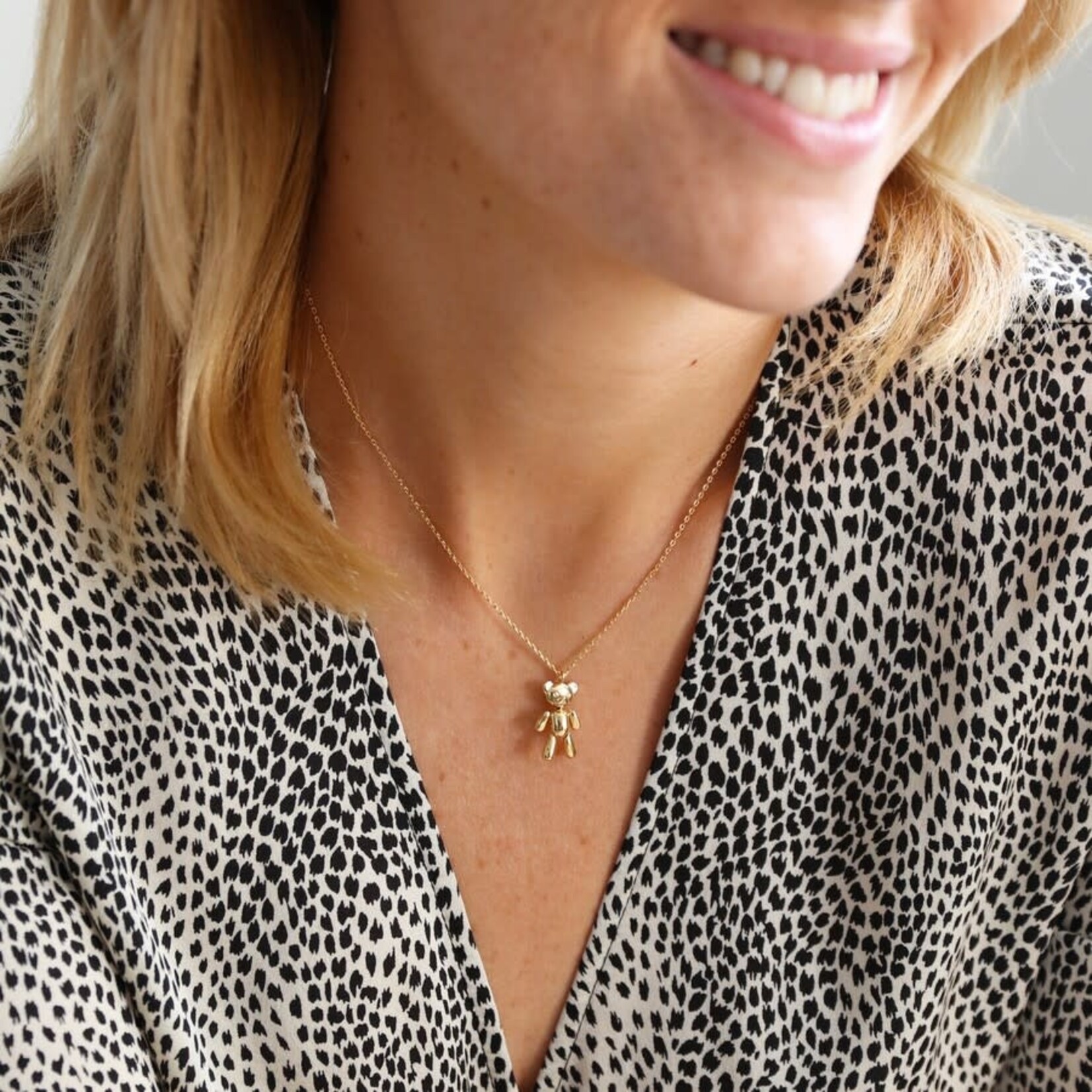 Lisa Angel Dancing Teddy Bear Pendant Necklace in Gold