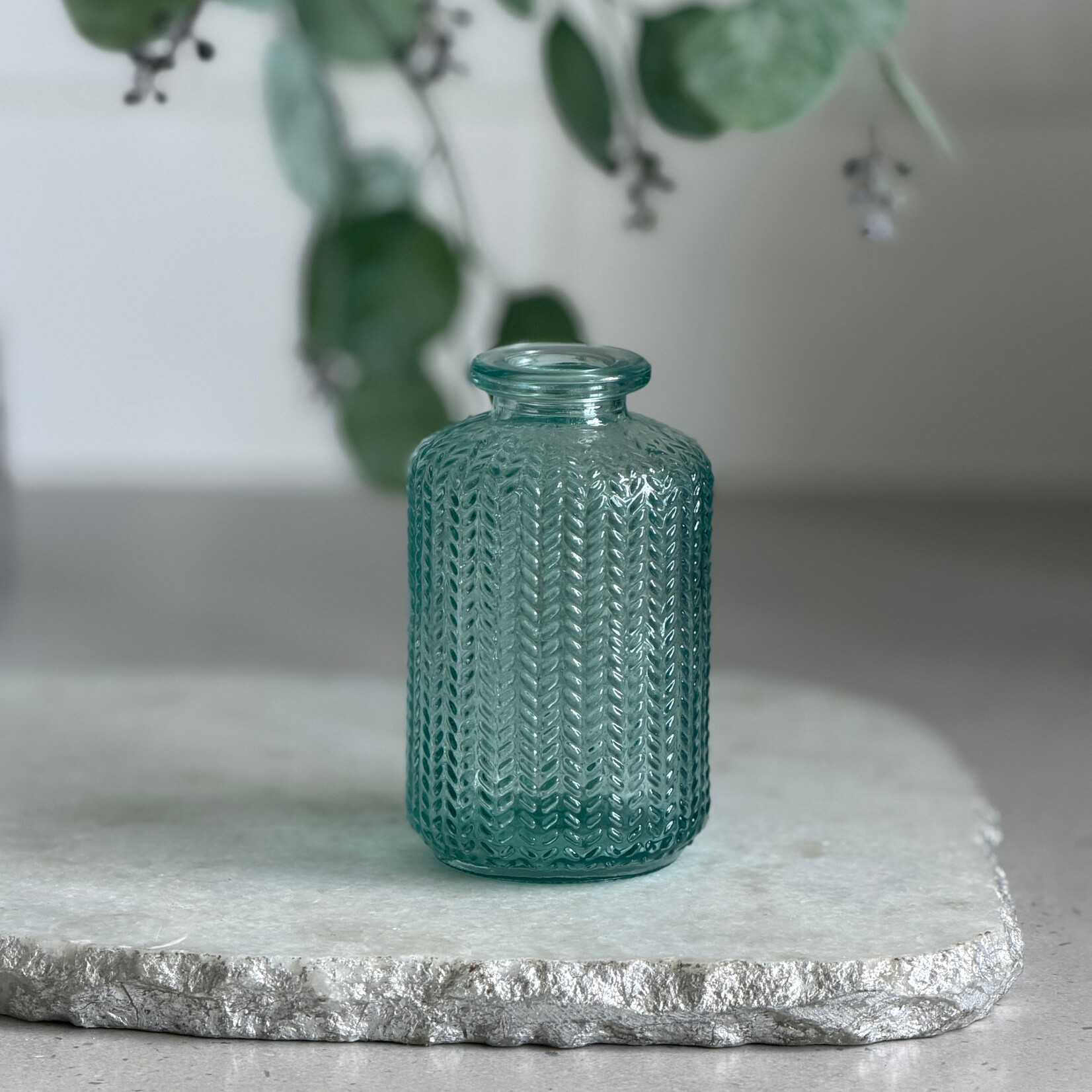Heaven Scent Herb Garden Glass Bottle - Green/Blue Chevron