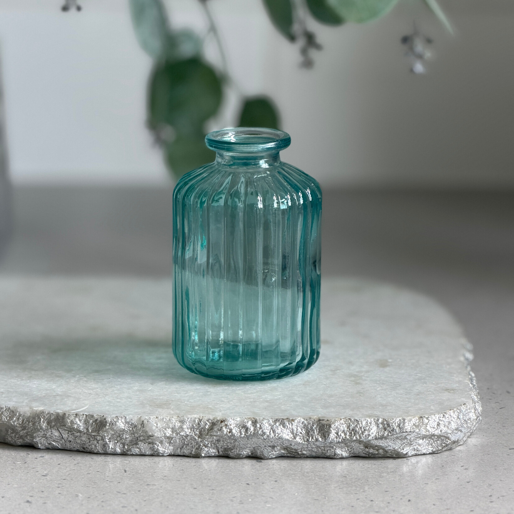 Heaven Scent Green House Glass Bottle - Green/Blue Ribbed