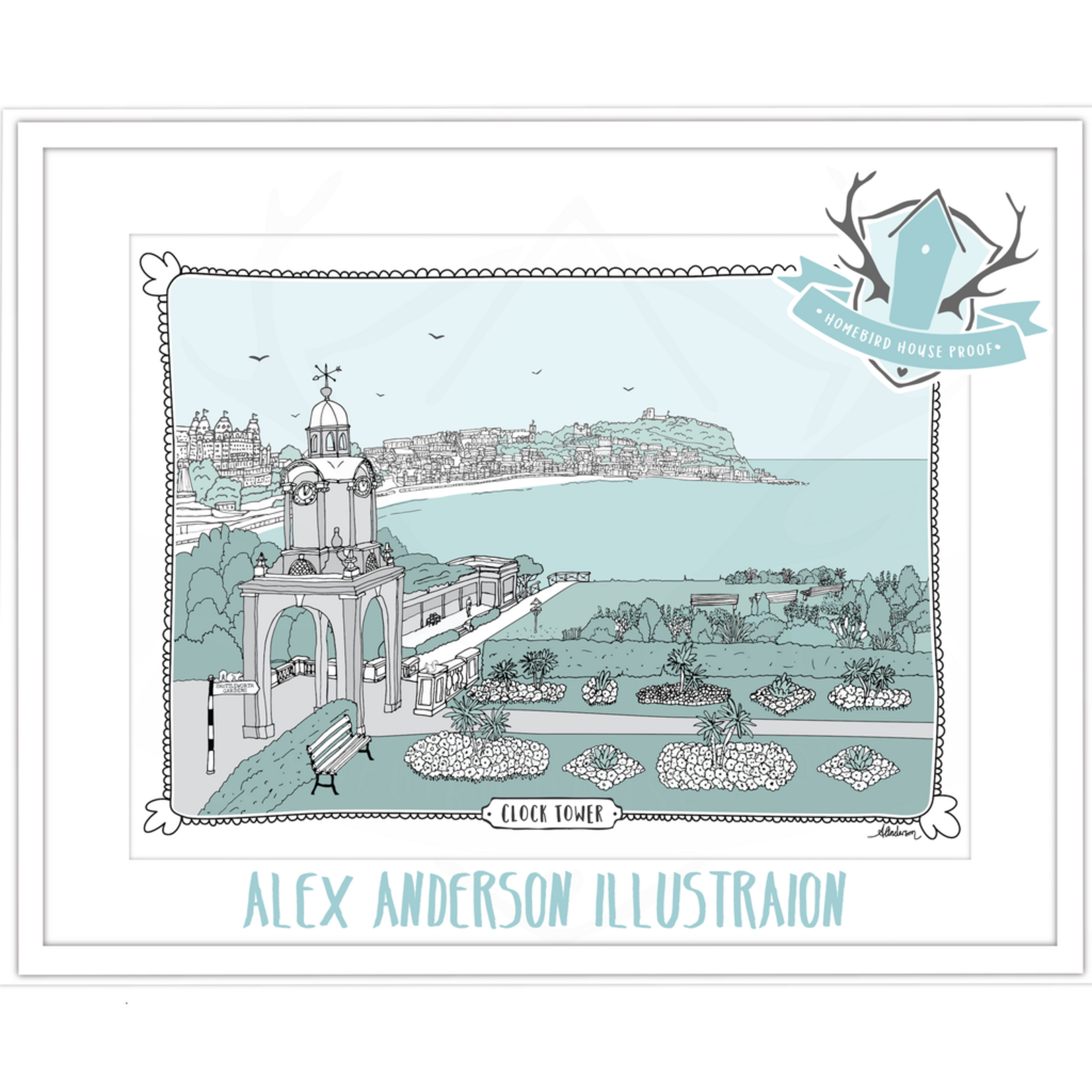 Homebird Art Alex Anderson Duck Egg CLOCK TOWER Illustration