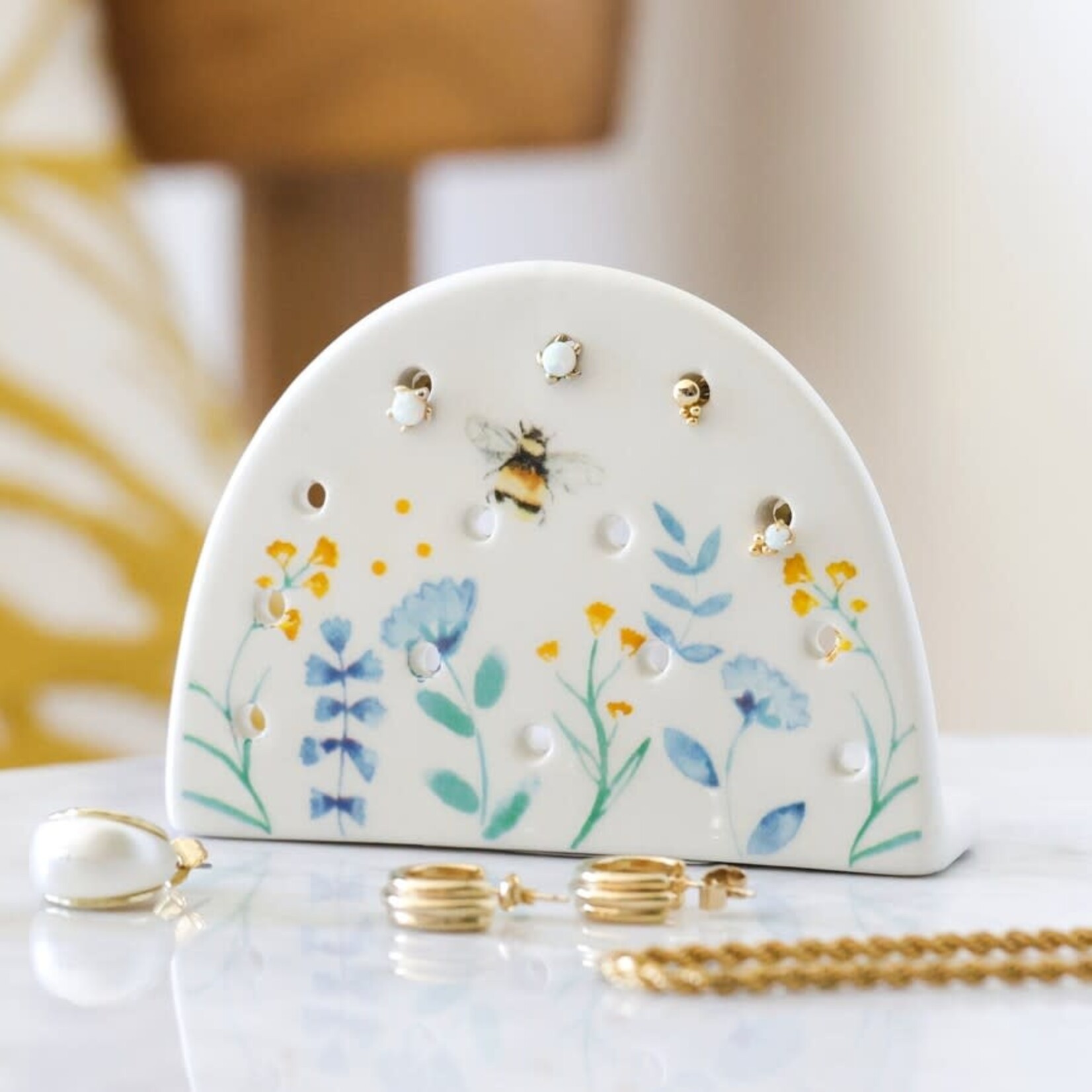 Lisa Angel Cornflower Blue Floral Bee Ceramic Earring Holder