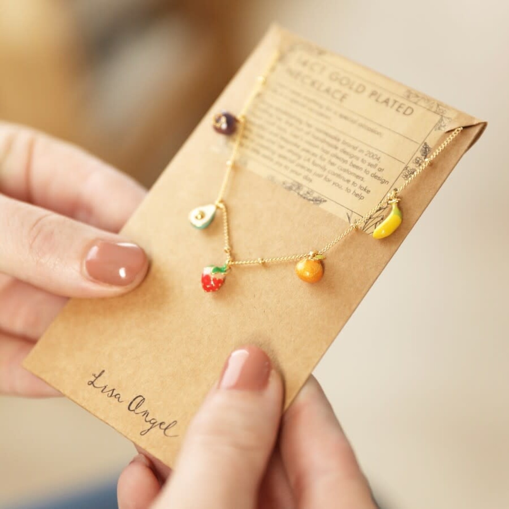 Lisa Angel Enamel Fruit Charm Necklace in Gold