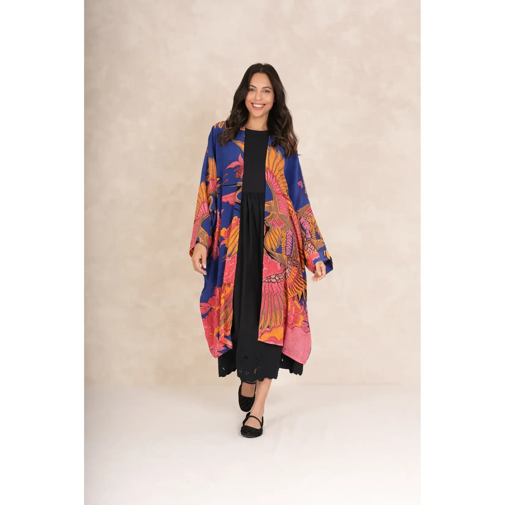 ONE HUNDRED STARS Crane Cobalt Grande Kimono