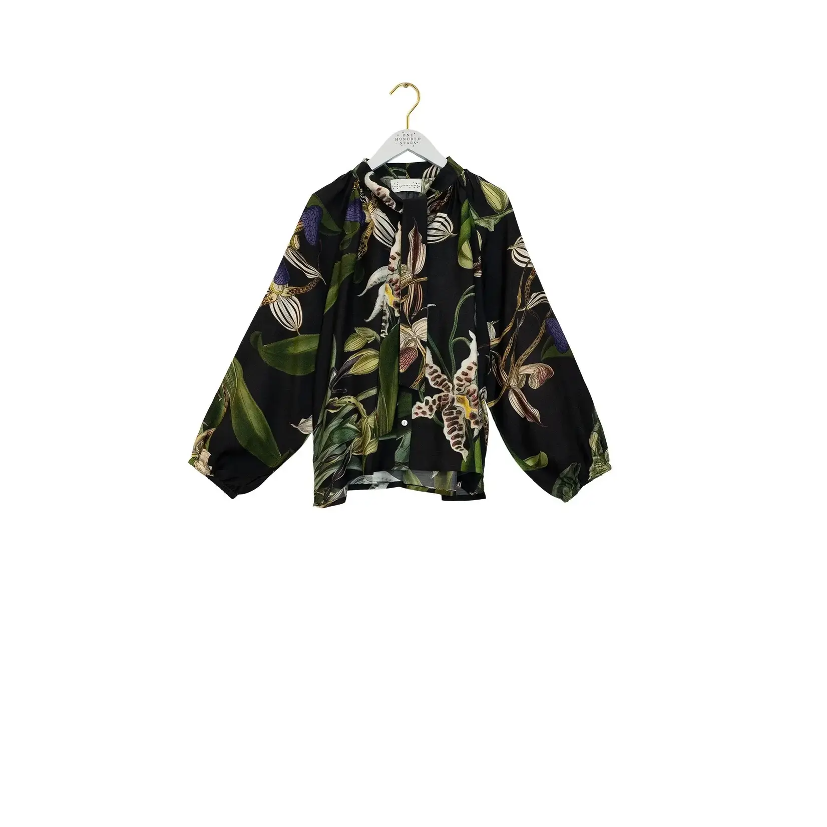 ONE HUNDRED STARS Orchid Black Pussy Bow Blouse