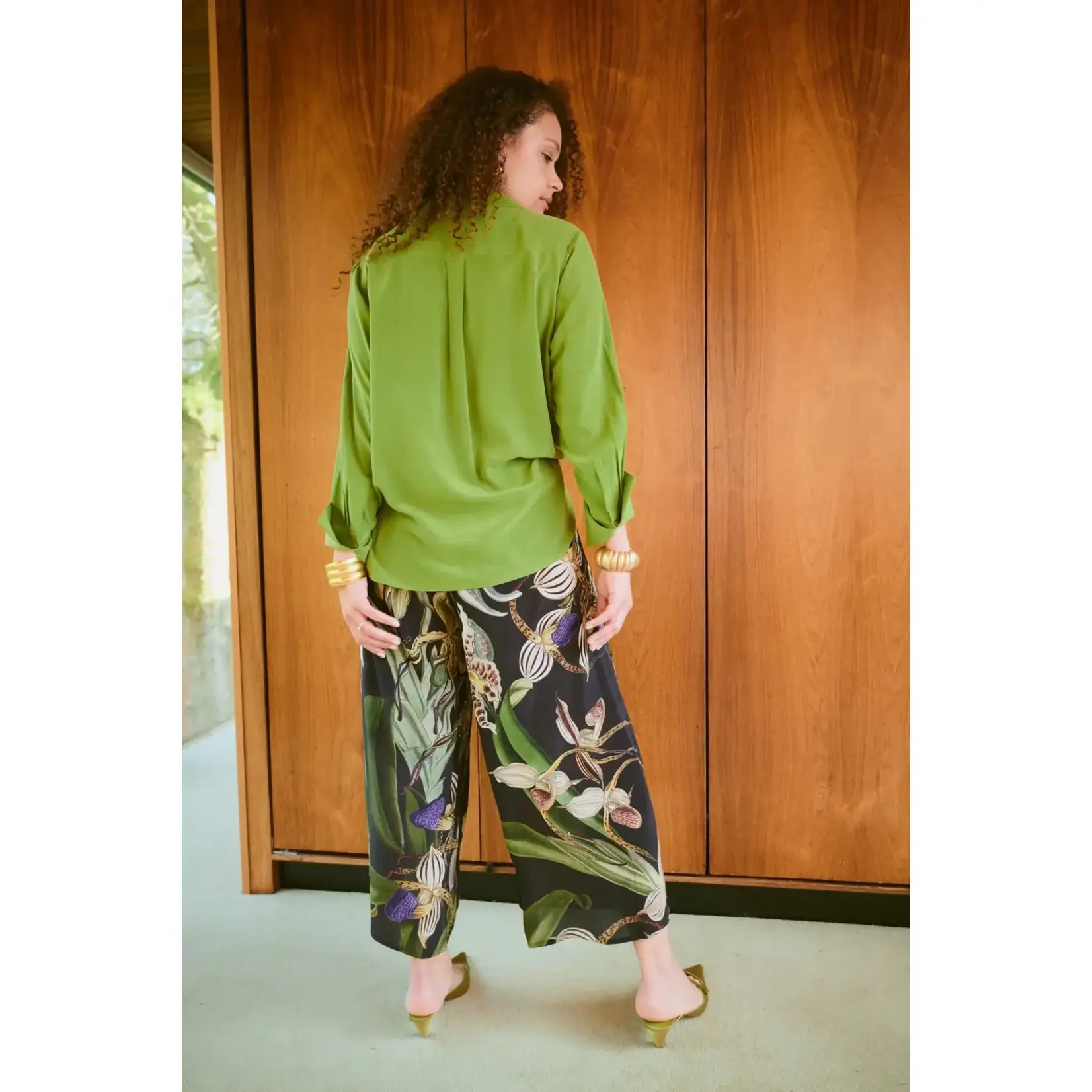 ONE HUNDRED STARS Orchid Black Crepe Palazzo Pants