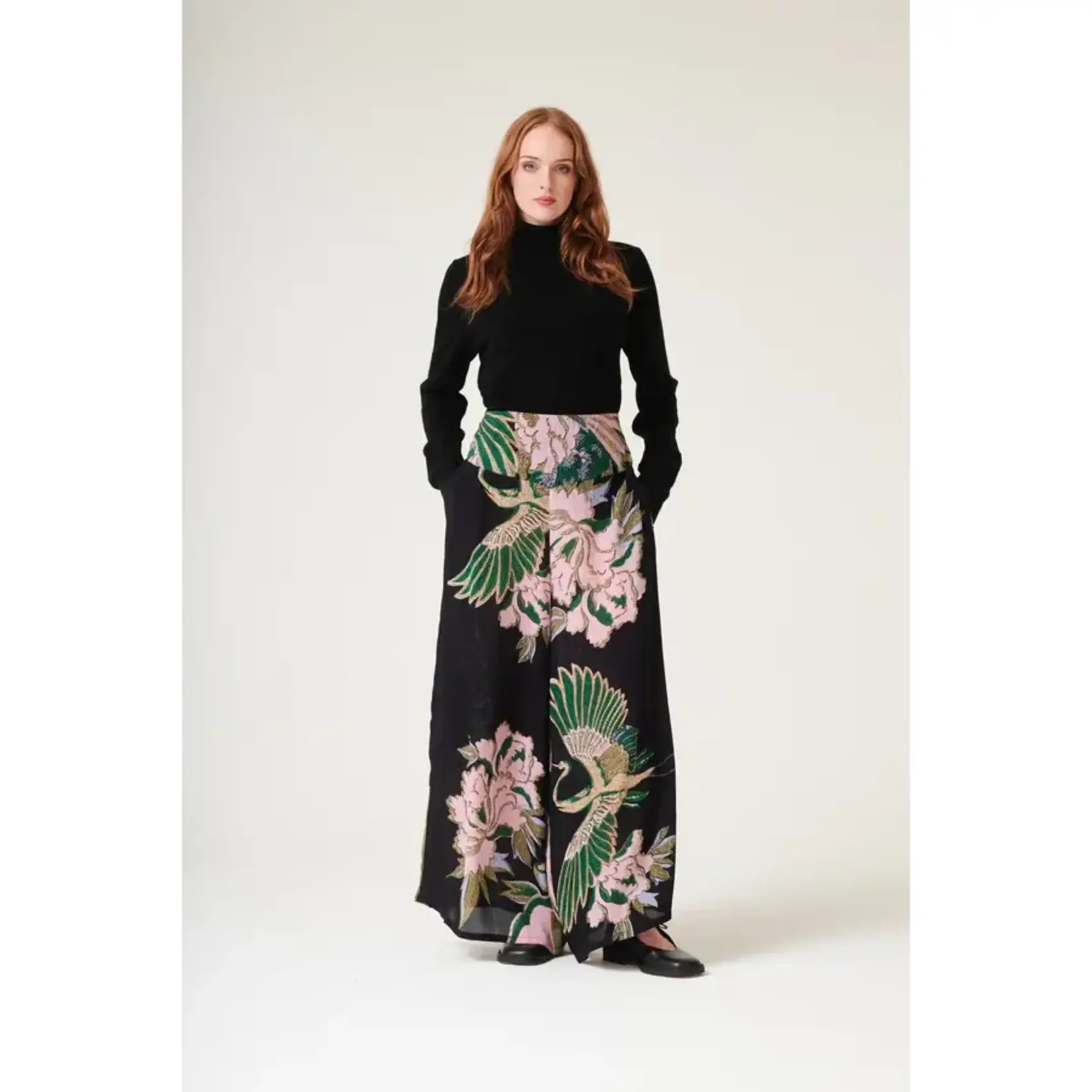 ONE HUNDRED STARS Crane Emerald Crepe Palazzo Pants