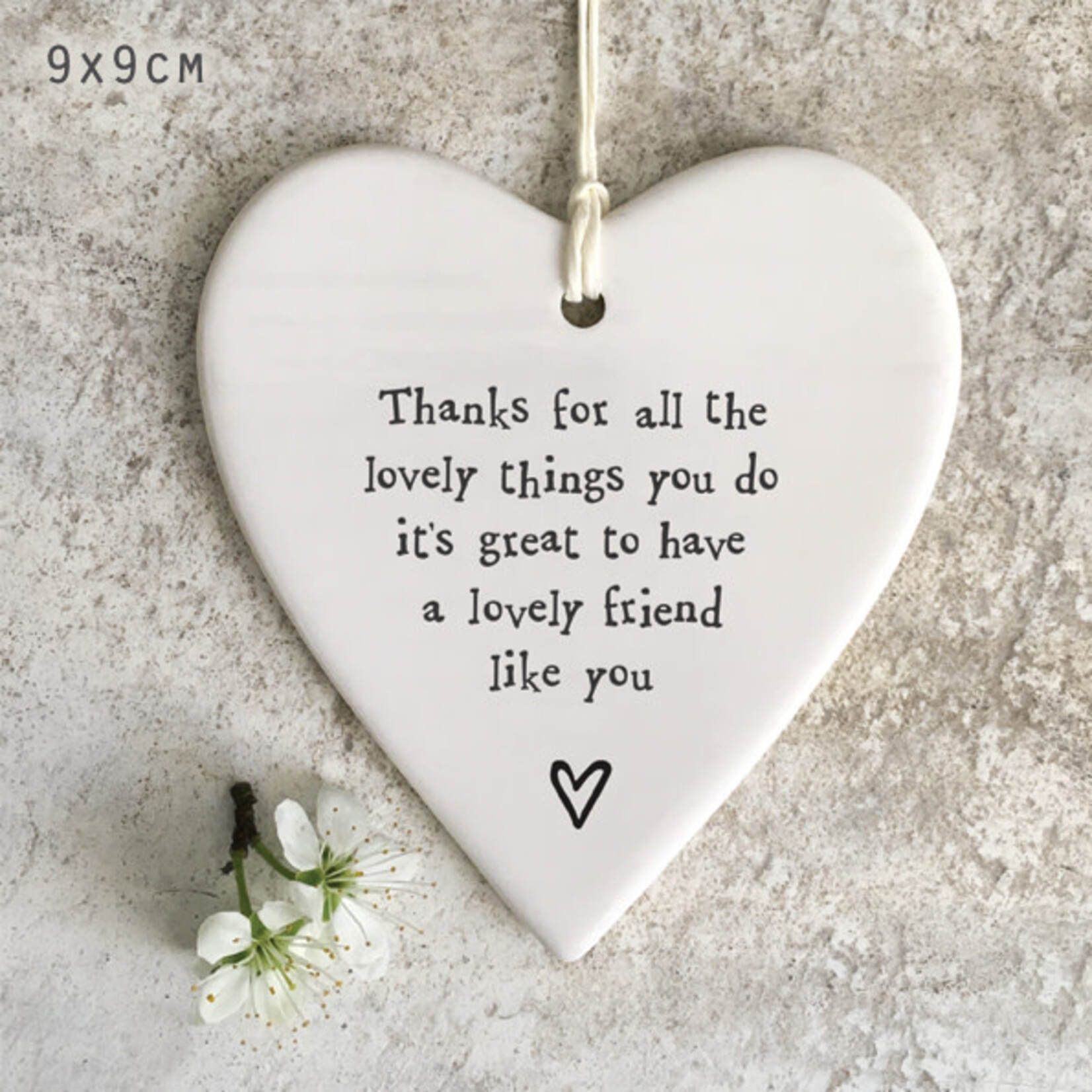 East of India Thanks for all Porcelain round Hanging heart