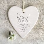 East of India Porcelain Hanging Heart Because of you