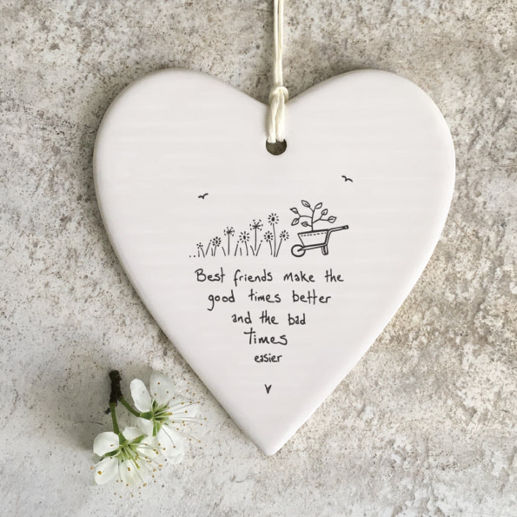 East of India Porcelain Hanging Heart Best Friends Make good times