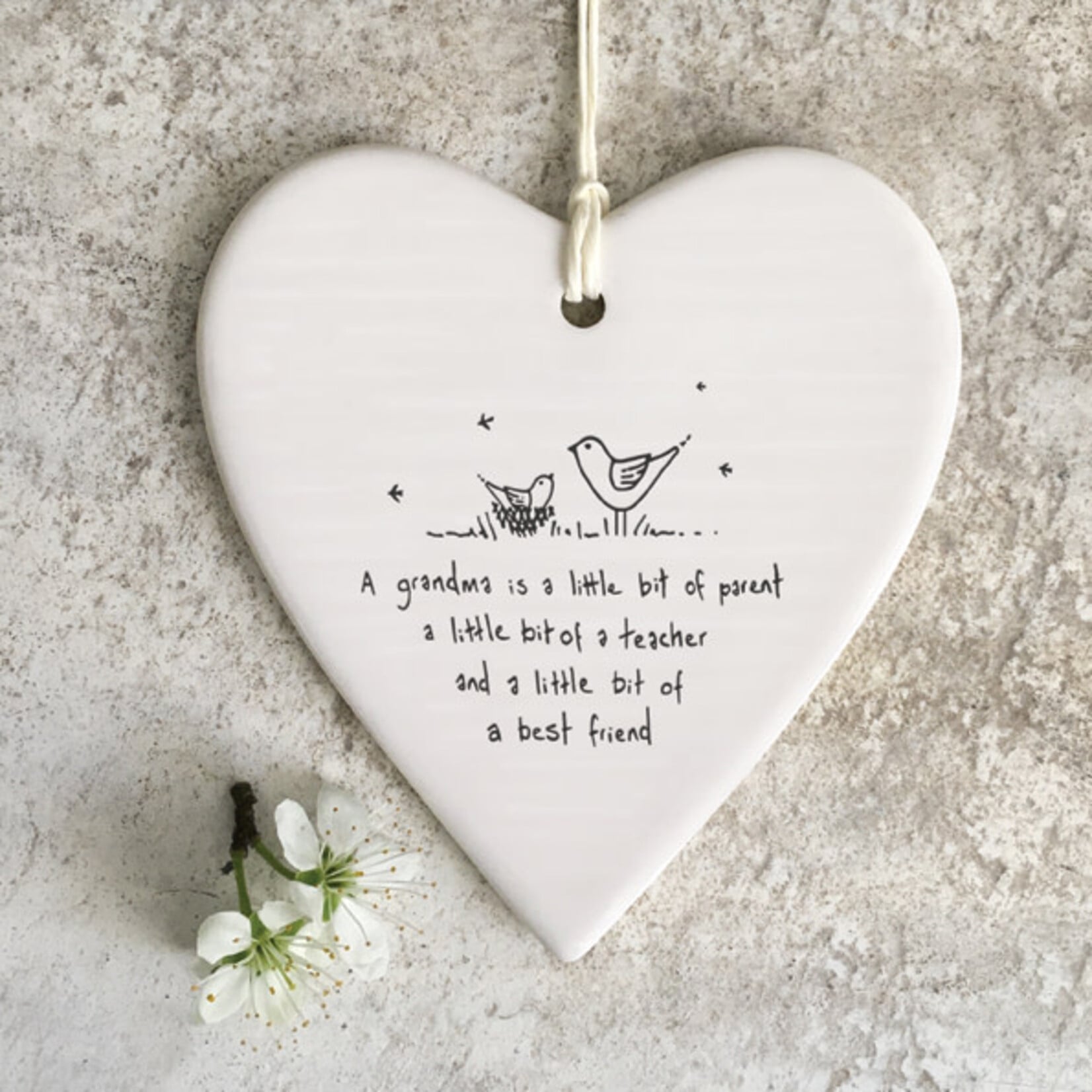 East of India Porcelain Hanging Heart Grandma is a bit of parent