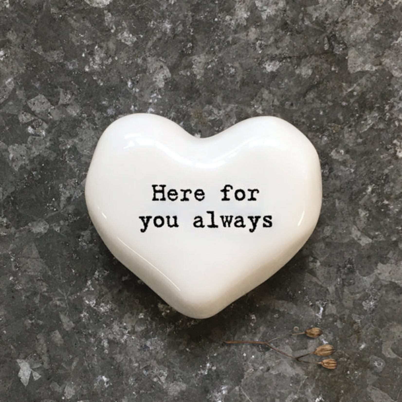 East of India White heart token Here for you always