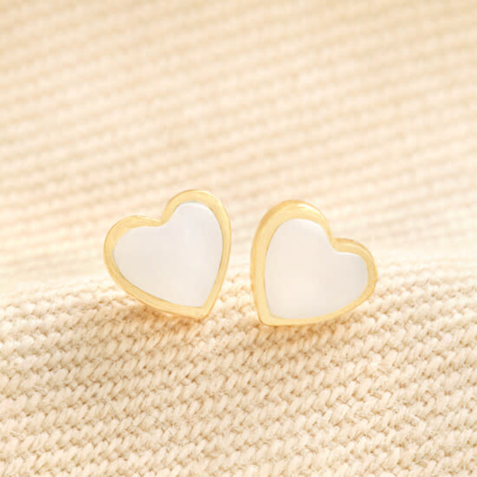 Lisa Angel Sterling Silver Mother of Pearl Heart Stud Earrings in Gold