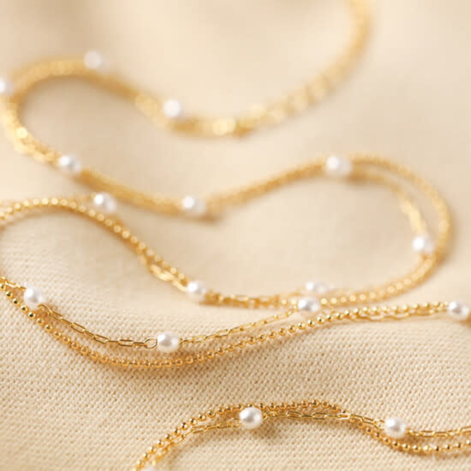 Lisa Angel Tiny Seed Pearl Layered Chain Necklace in Gold