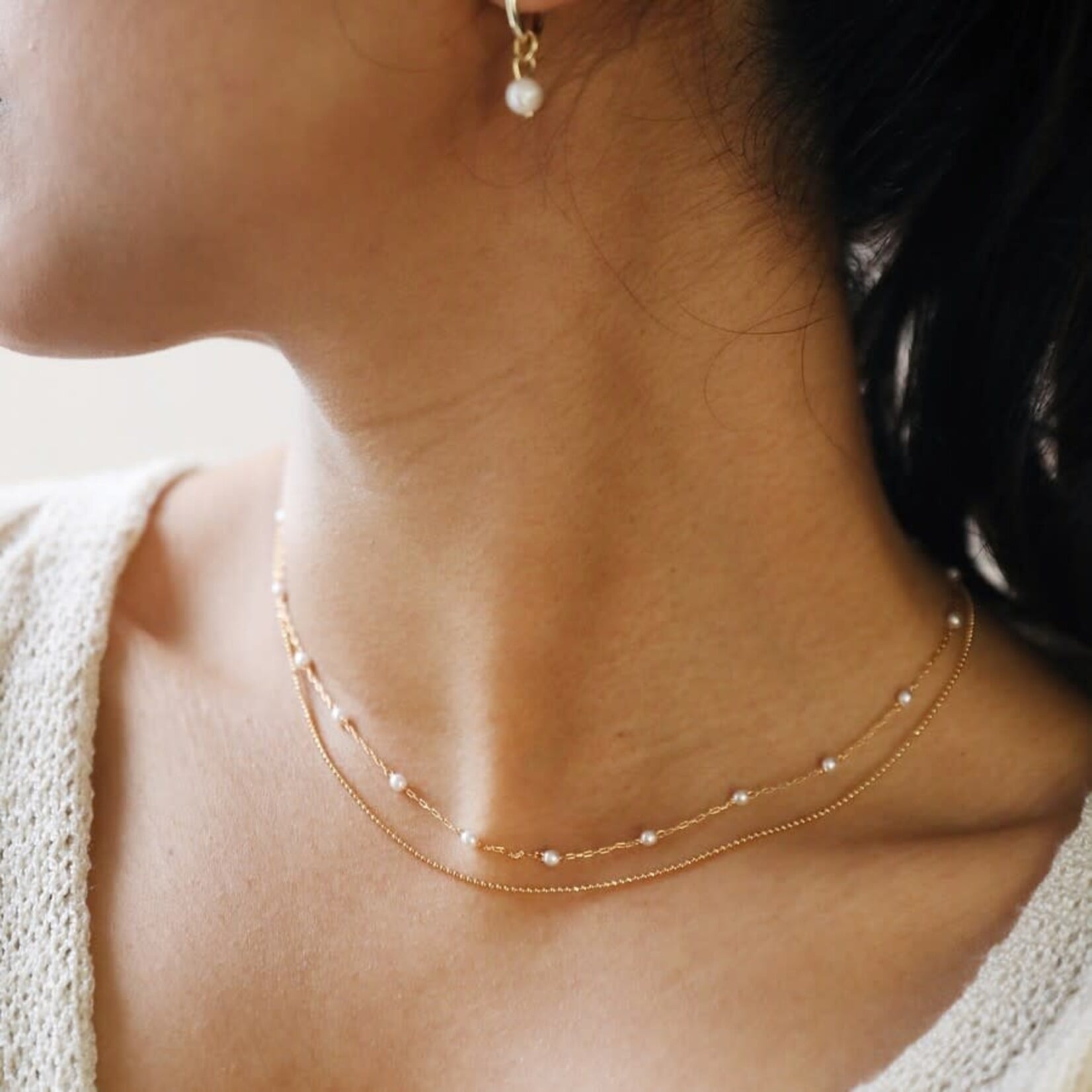 Lisa Angel Tiny Seed Pearl Layered Chain Necklace in Gold