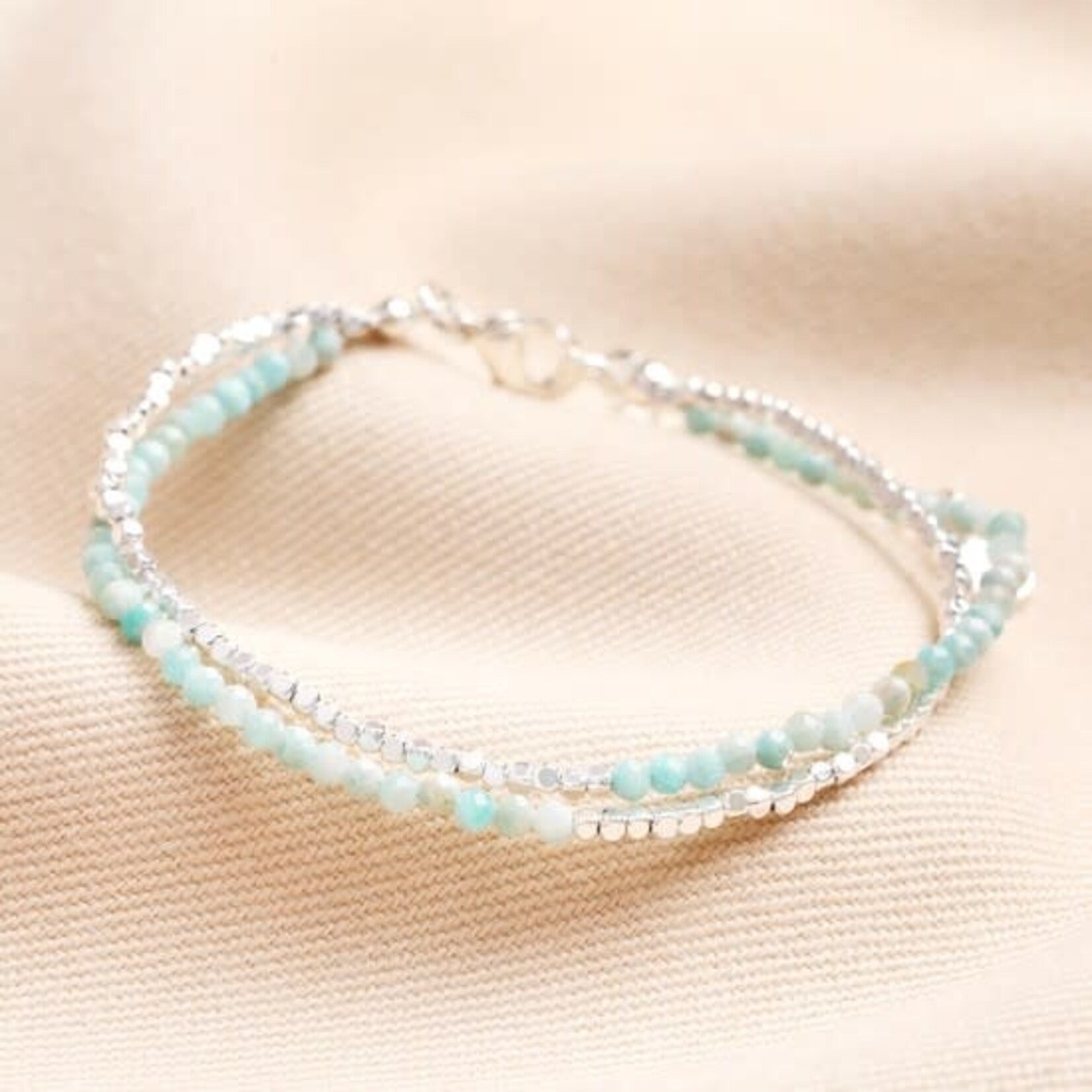 Lisa Angel Blue Semi-Precious Stone Layered Beaded Bracelet in Silver