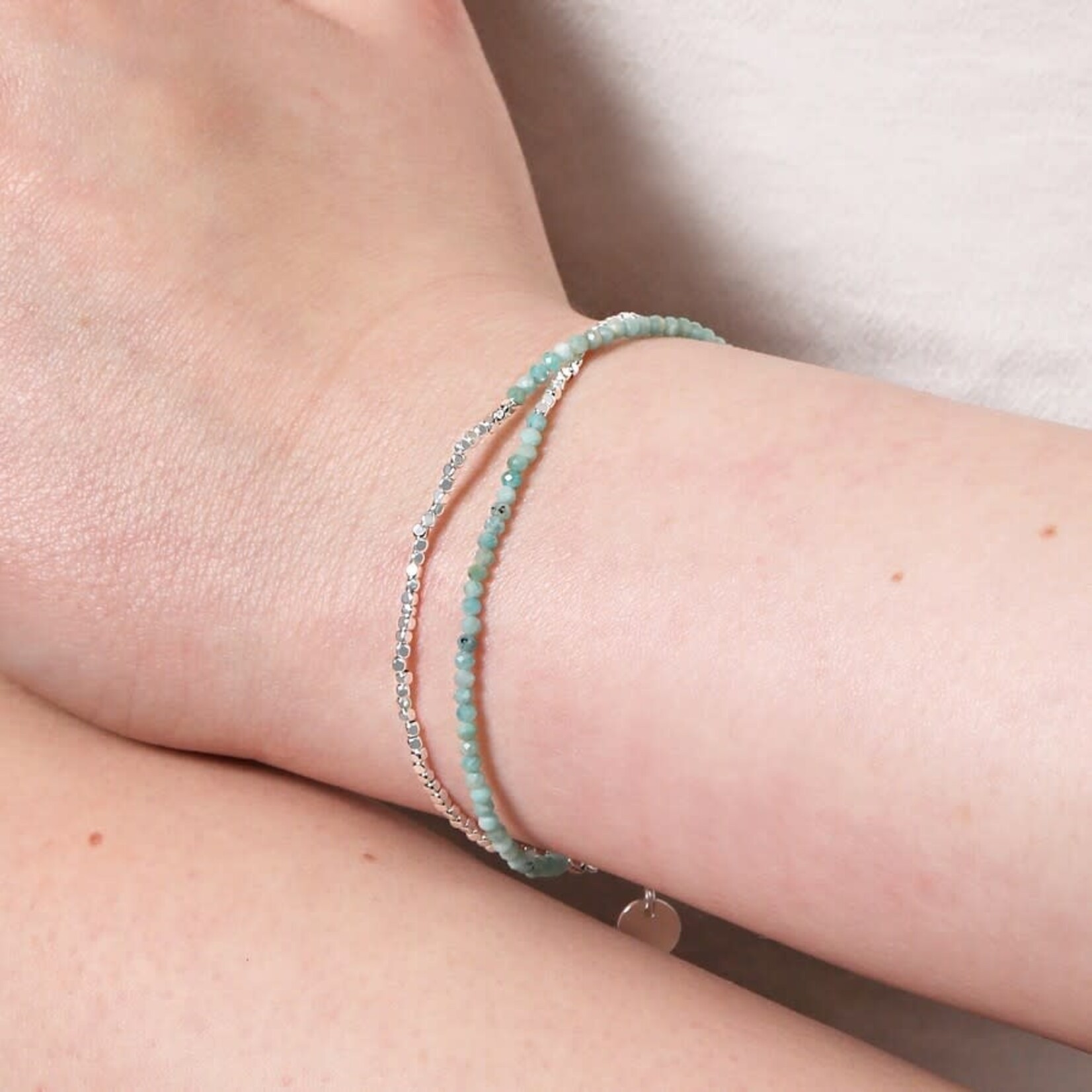Lisa Angel Blue Semi-Precious Stone Layered Beaded Bracelet in Silver