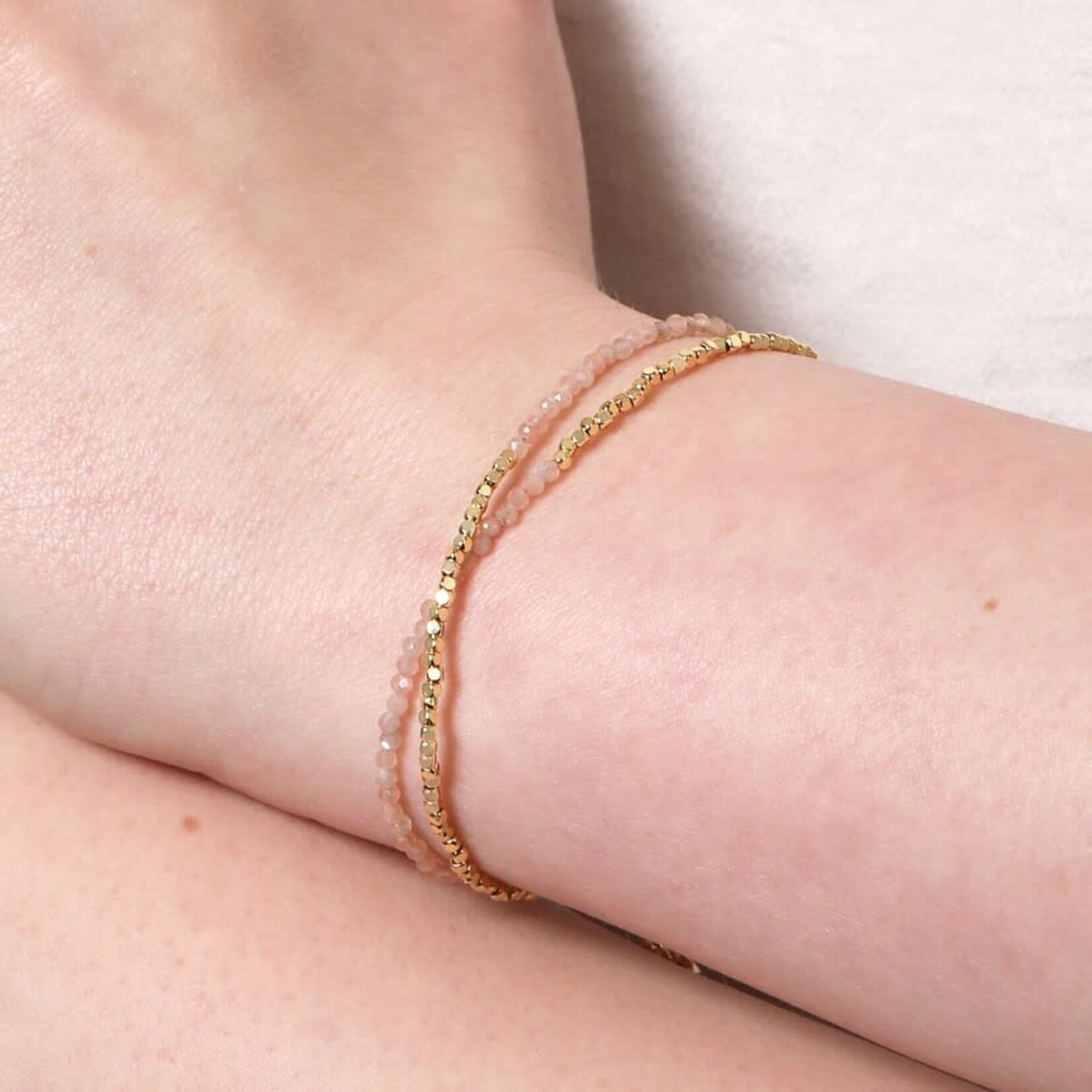 Lisa Angel Pink Semi-Precious Stone Layered Beaded Bracelet in Gold