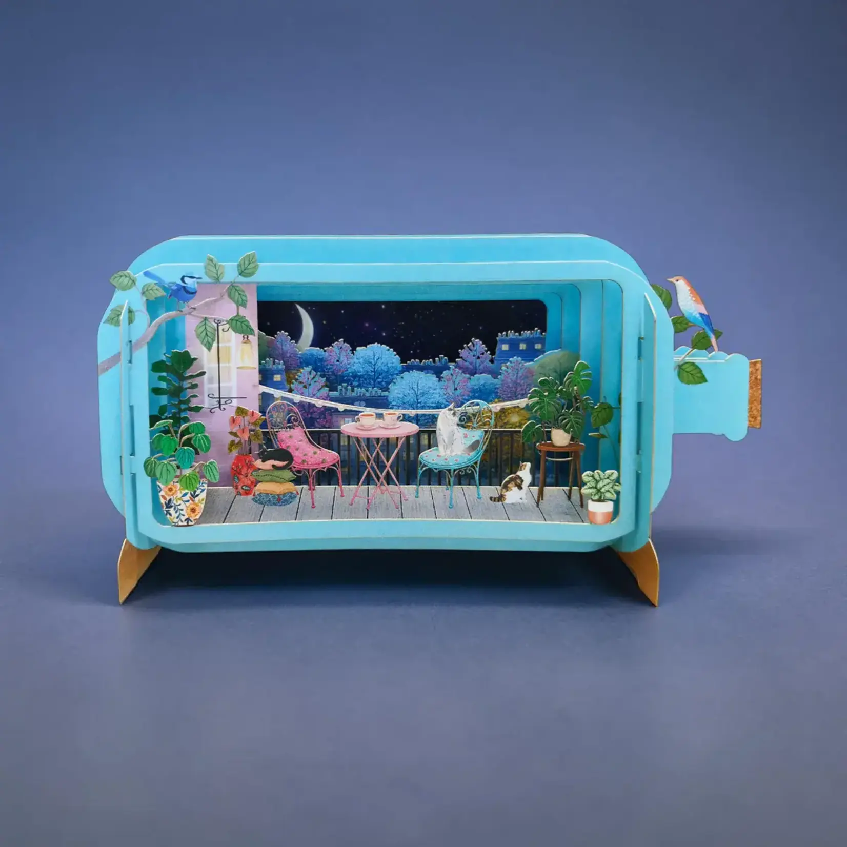 AllJoy Design Moonlit Balcony Cats 3D Bottle Card