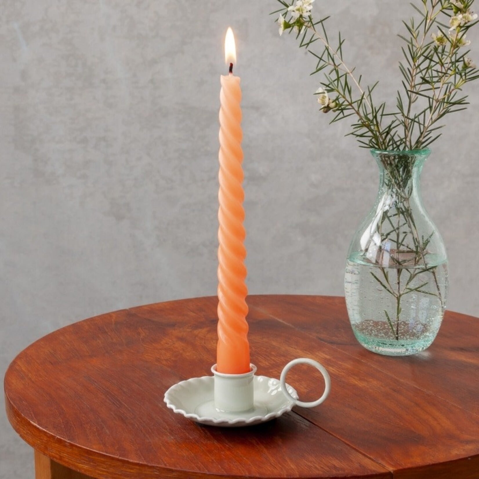 Light grey Enamel chamberstick candle holder
