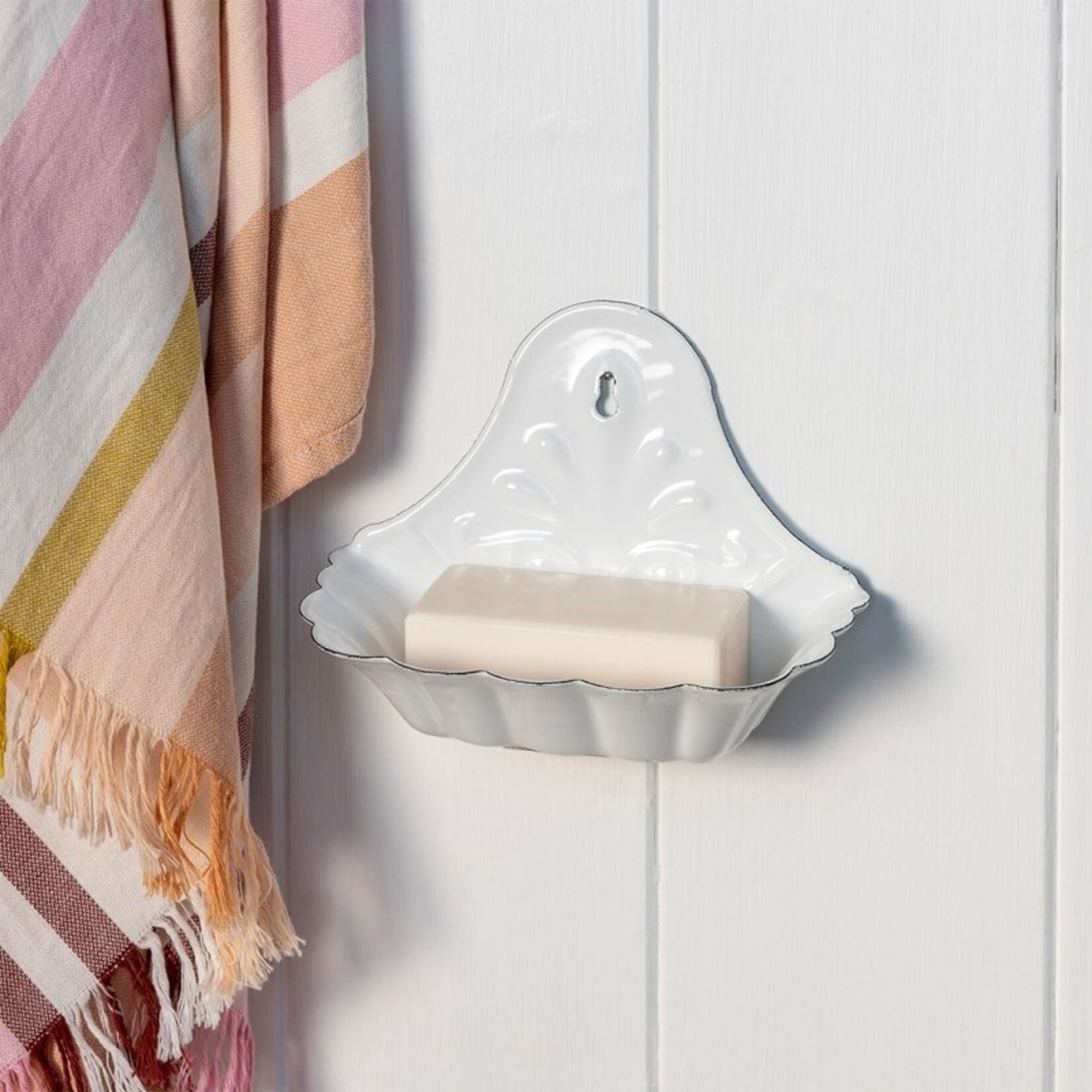 White Wall-mounted enamel soap dish