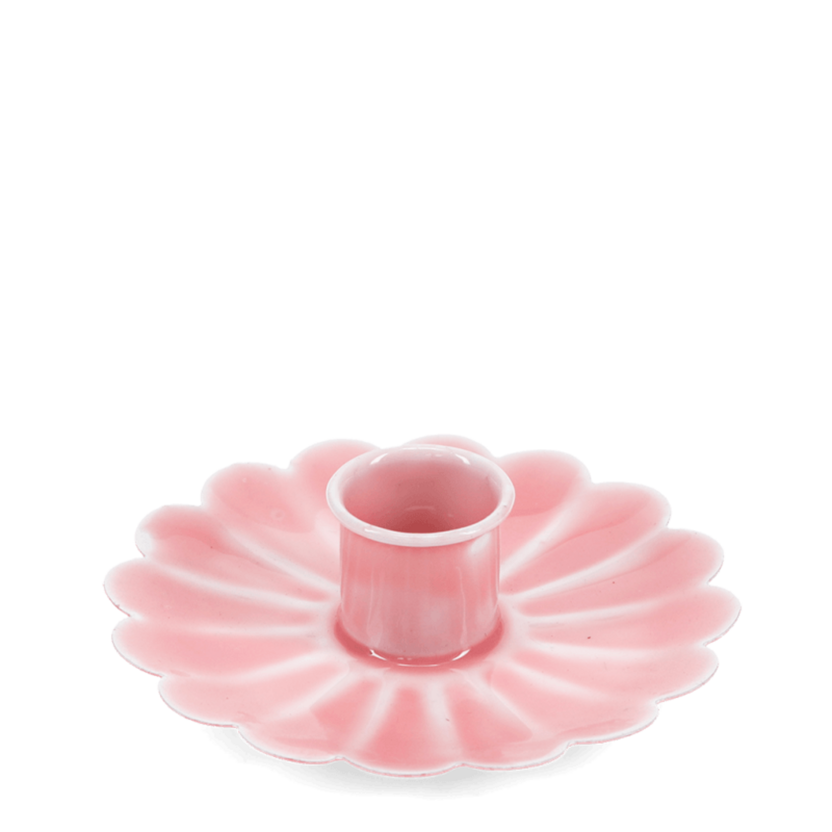 Flamingo Pink Enamel flat flower candle holder