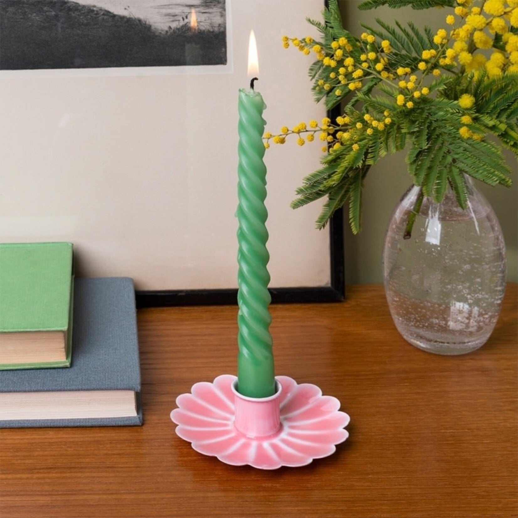 Flamingo Pink Enamel flat flower candle holder