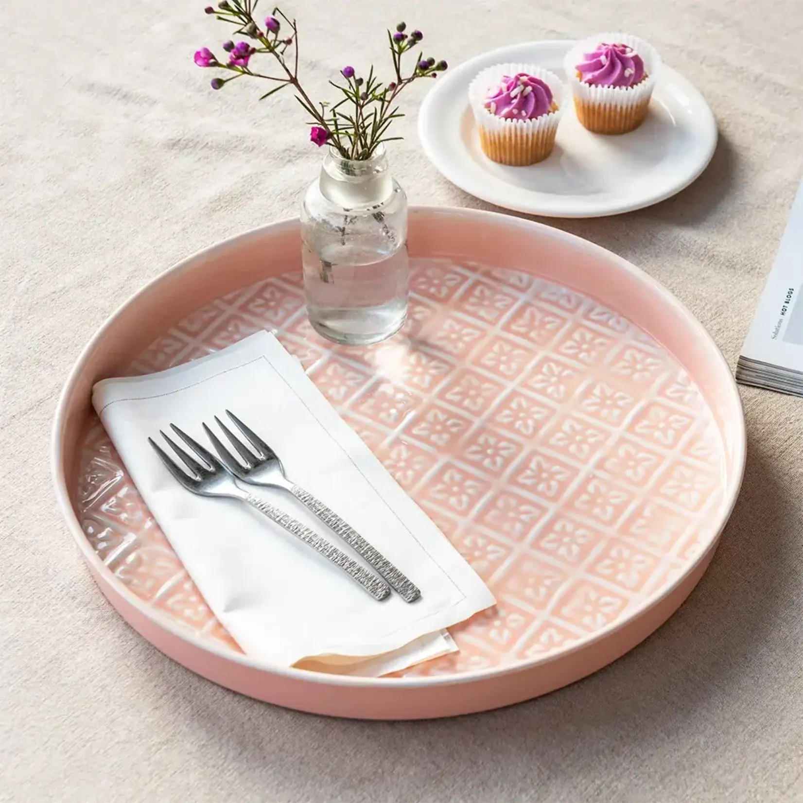Soft Pink Round enamel trinket tray 30cm