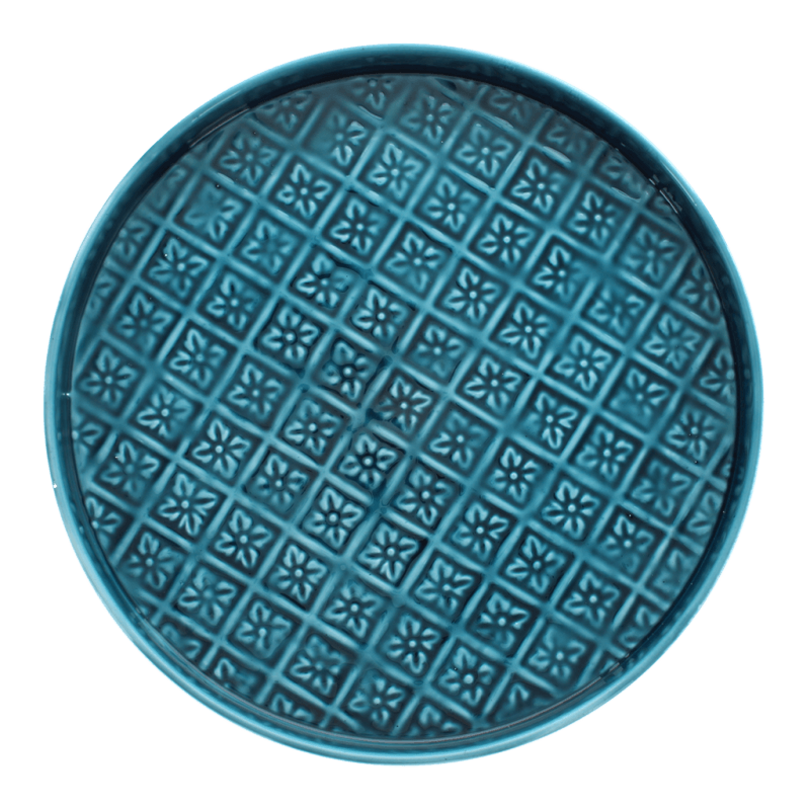 Turquoise Round enamel trinket tray 30cm