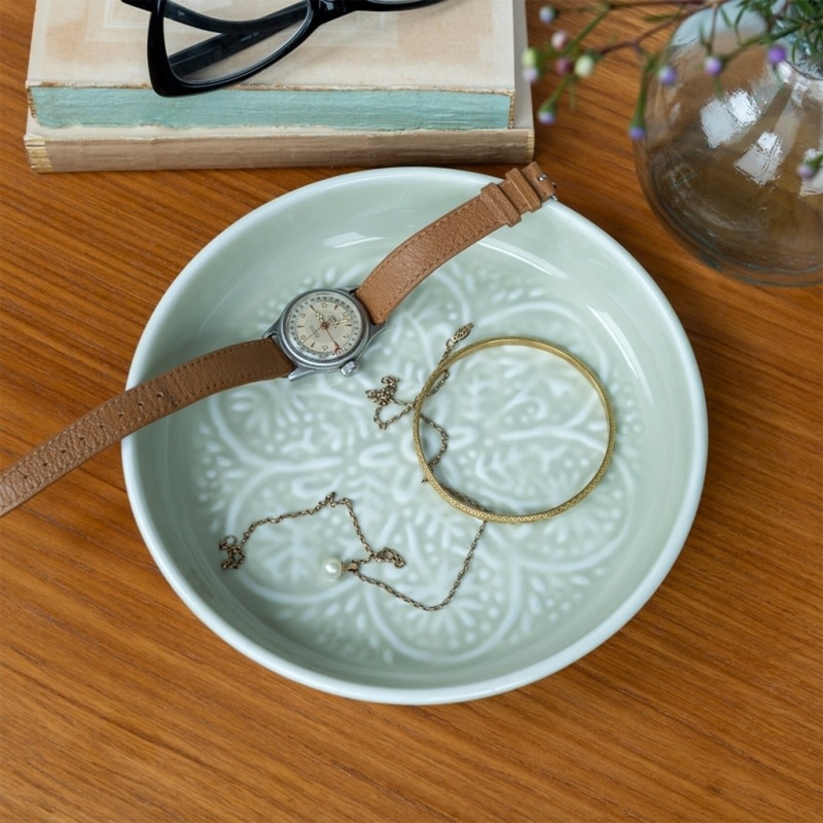 Light grey Enamel trinket dish 17.5cm