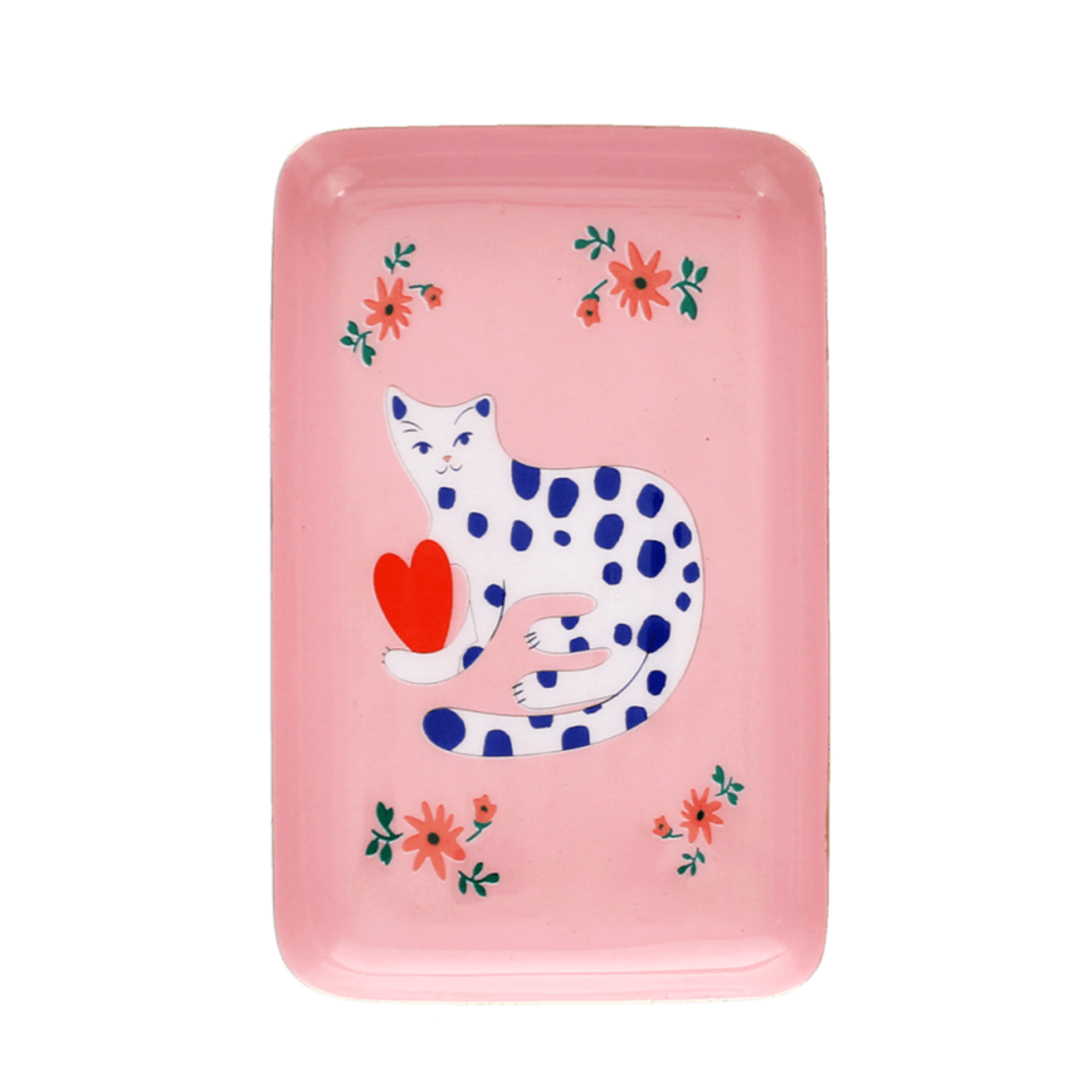 Spotty cat Mini rectangular enamel trinket tray