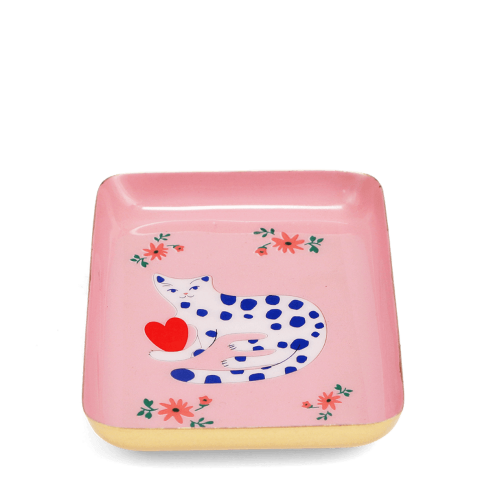 Spotty cat Mini rectangular enamel trinket tray