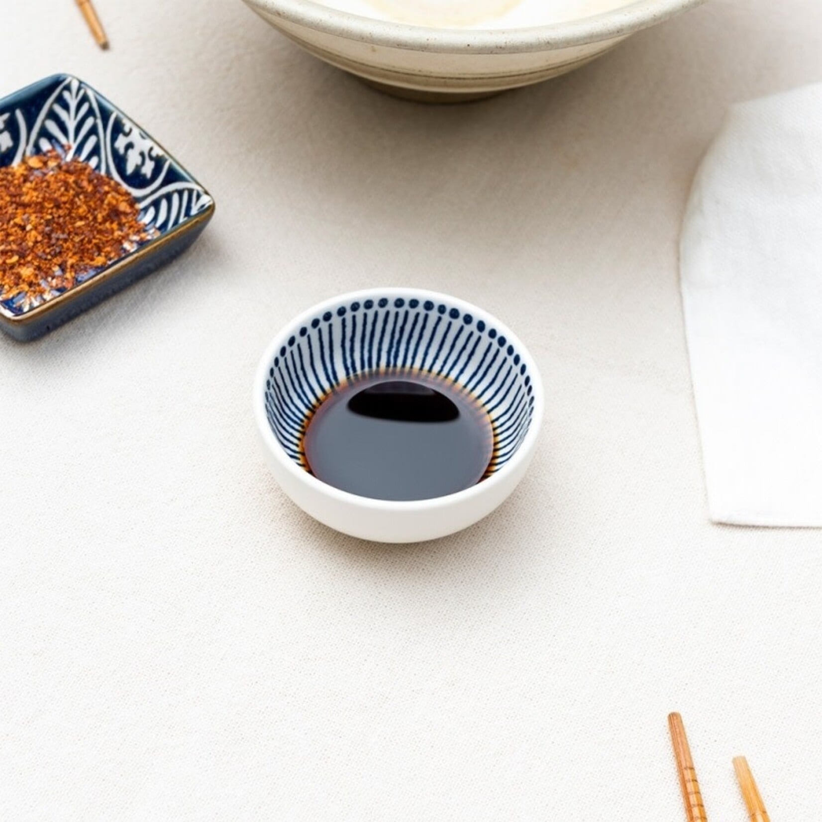 Beaded lines Round ceramic dipping bowl 7cm