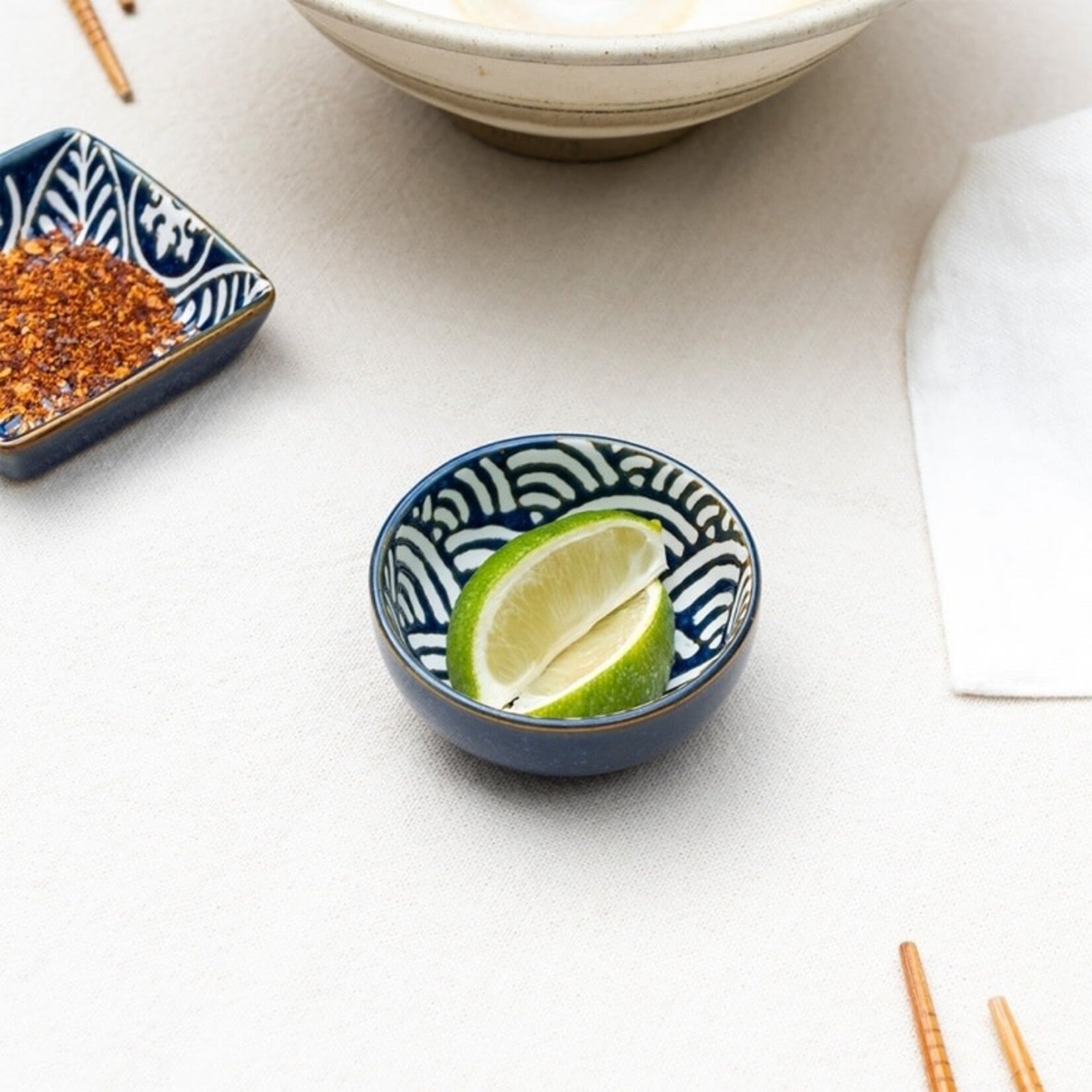 Blue Waves Round ceramic dipping bowl 7cm