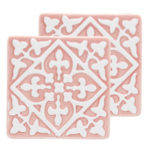 Two Pink and white Embossed Ceramic tile coasters