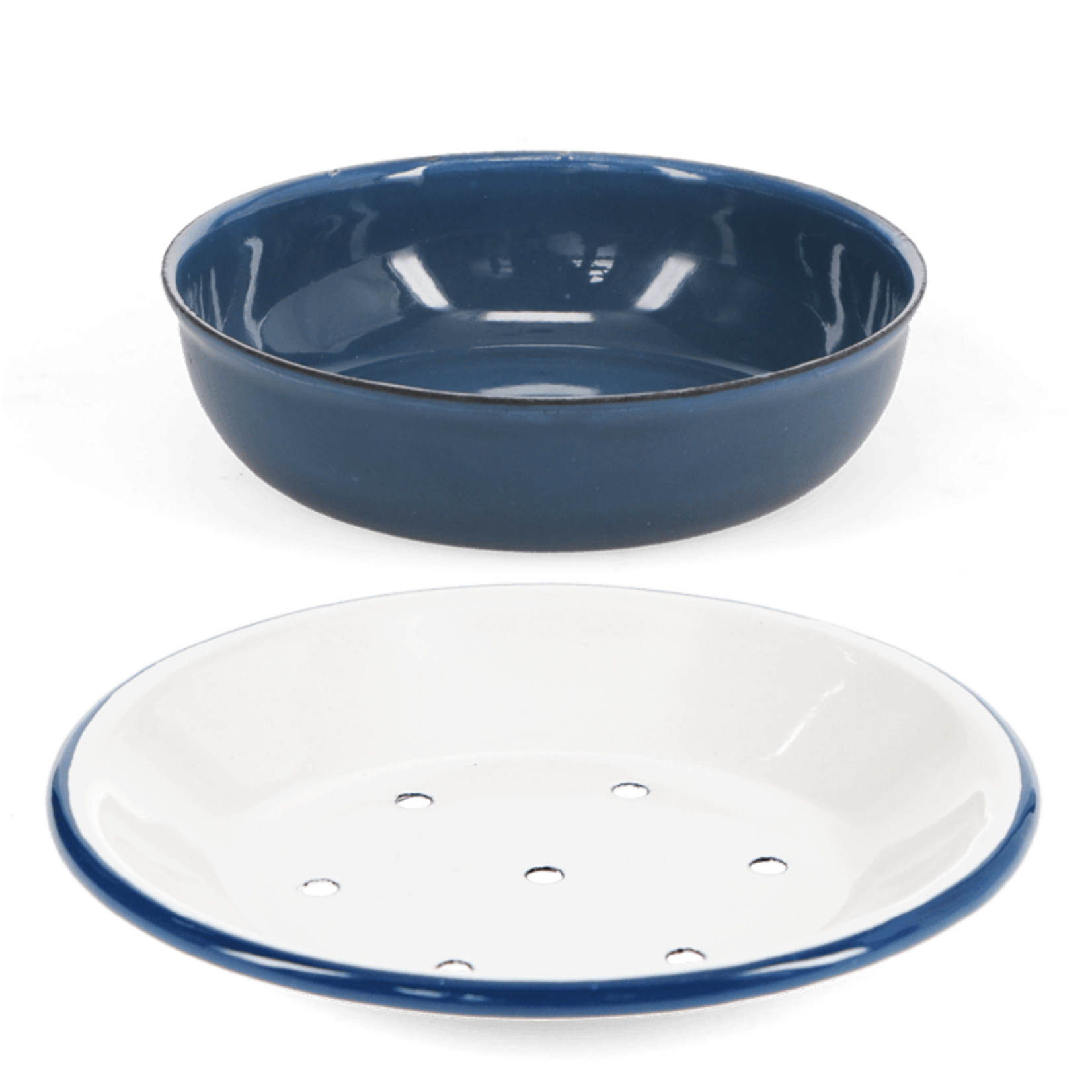 Petrol blue Round two-part enamel soap dish