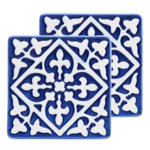 Blue and white Embossed Ceramic tile coasters
