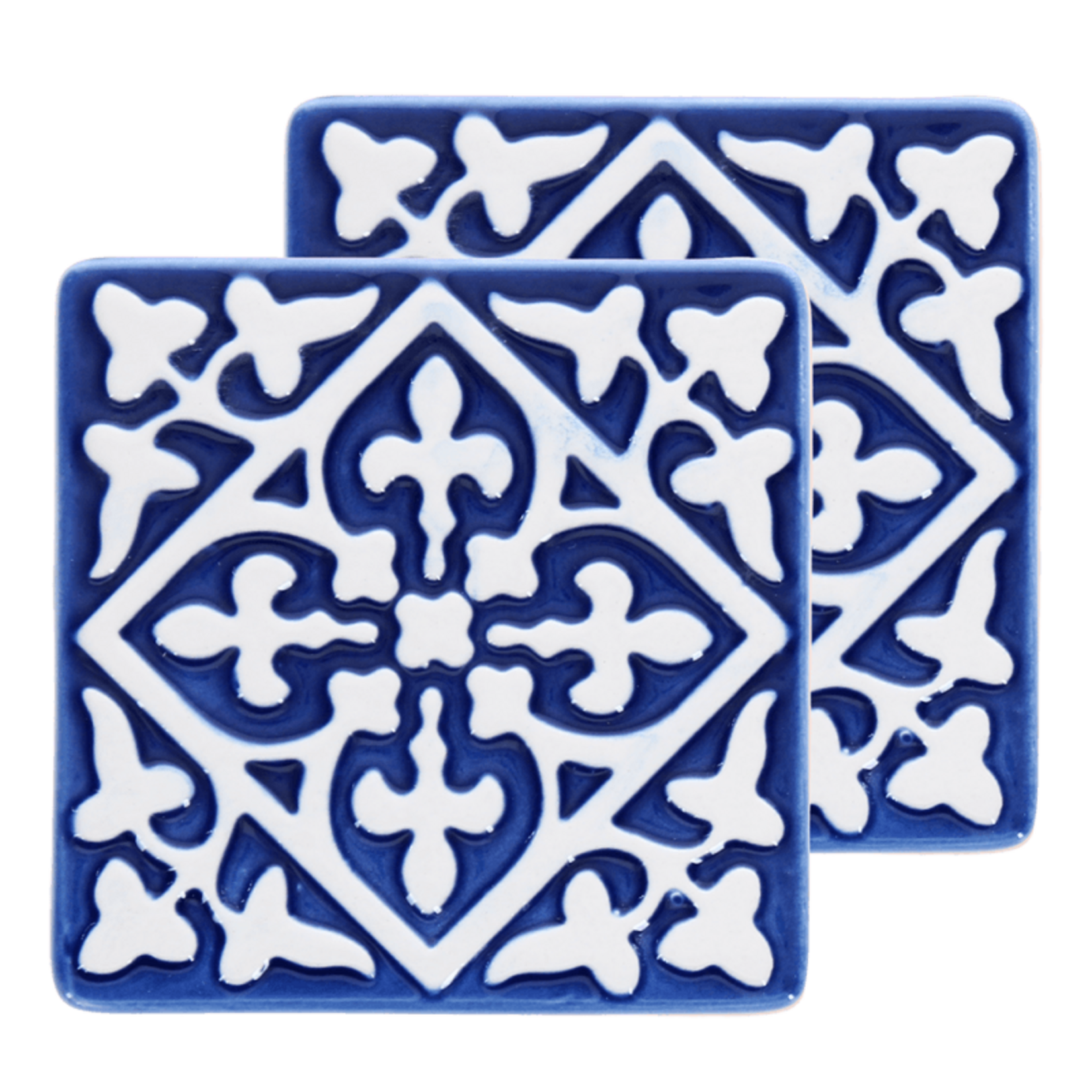 Blue and white Embossed Ceramic tile coasters