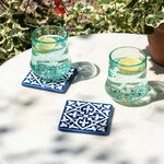 Two Blue and white Embossed Ceramic tile coasters