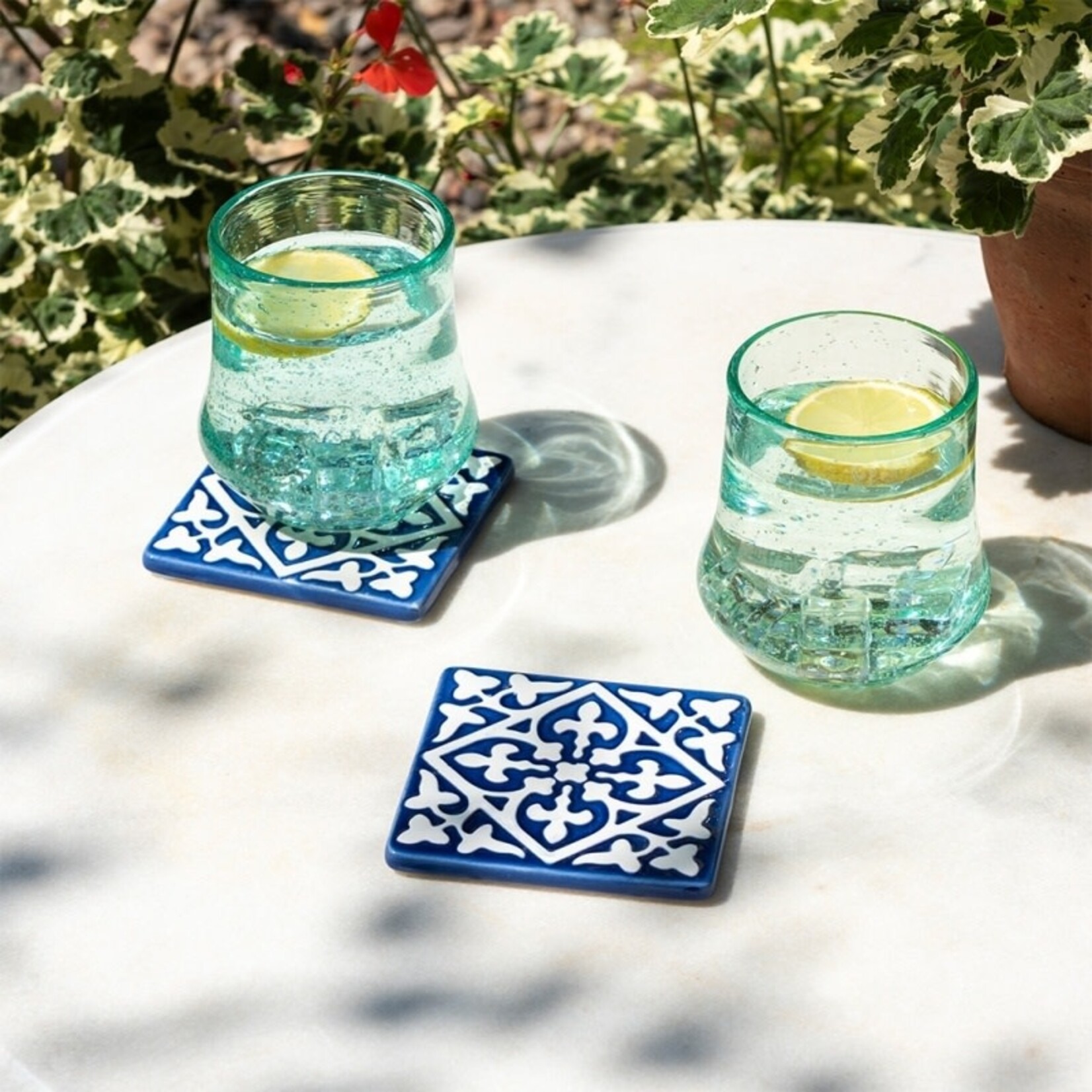 Blue and white Embossed Ceramic tile coasters
