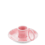 Flamingo Pink Enamel chamberstick Scalloped candle holder